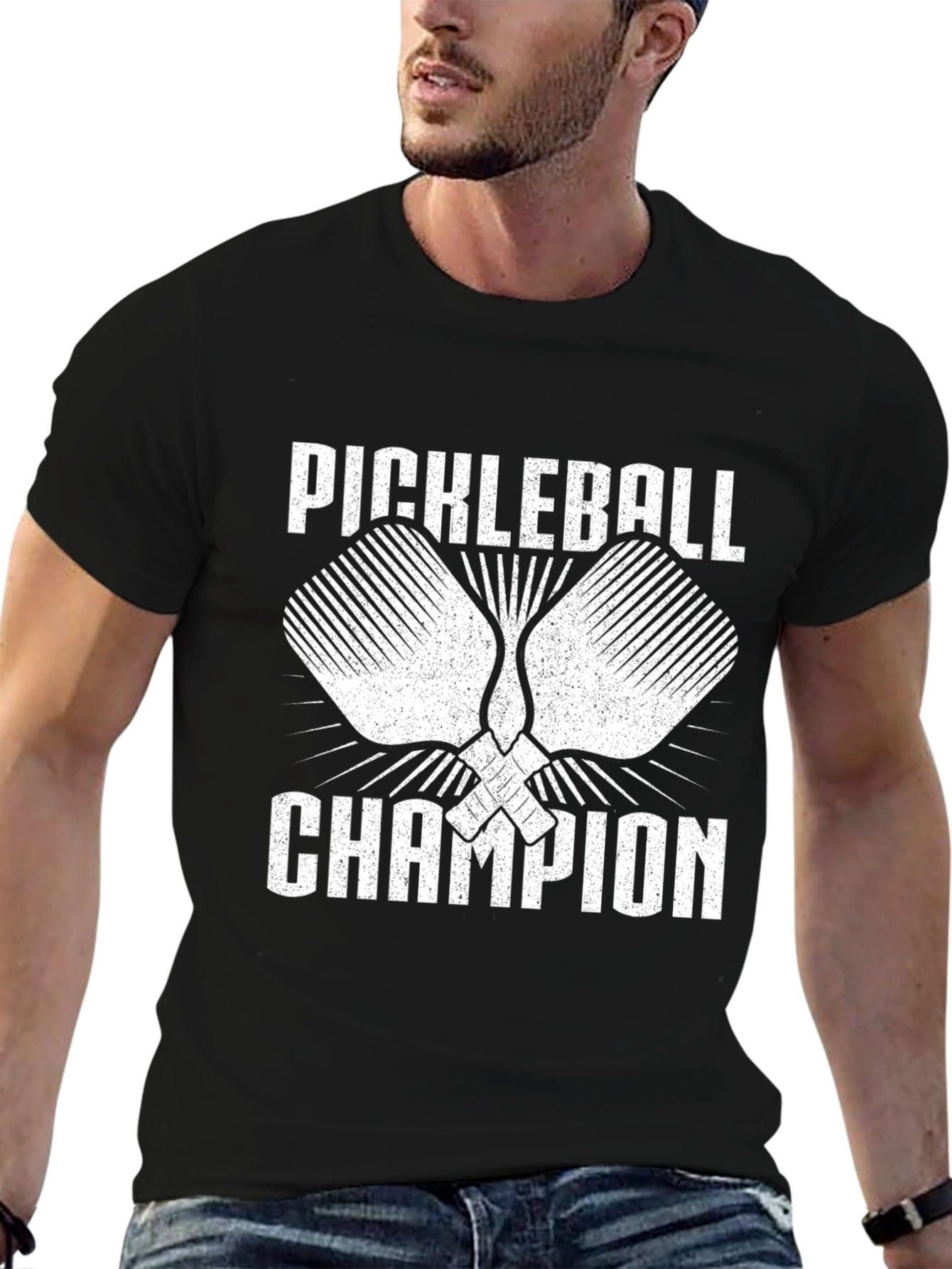 Pickleball Champion Graphic Tee - Black Cotton Shirt