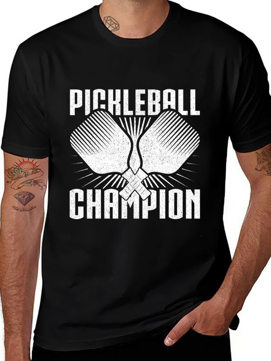 Pickleball Champion Graphic Tee - Black Cotton Shirt