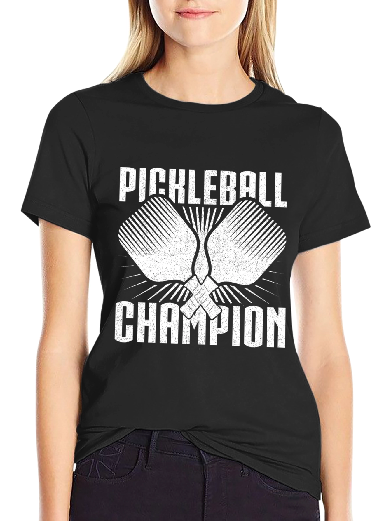 Pickleball Champion Graphic Tee - Black Cotton Shirt