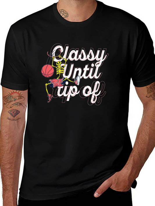 Classy Until Tip Off Skeleton Basketball Black T-Shirt