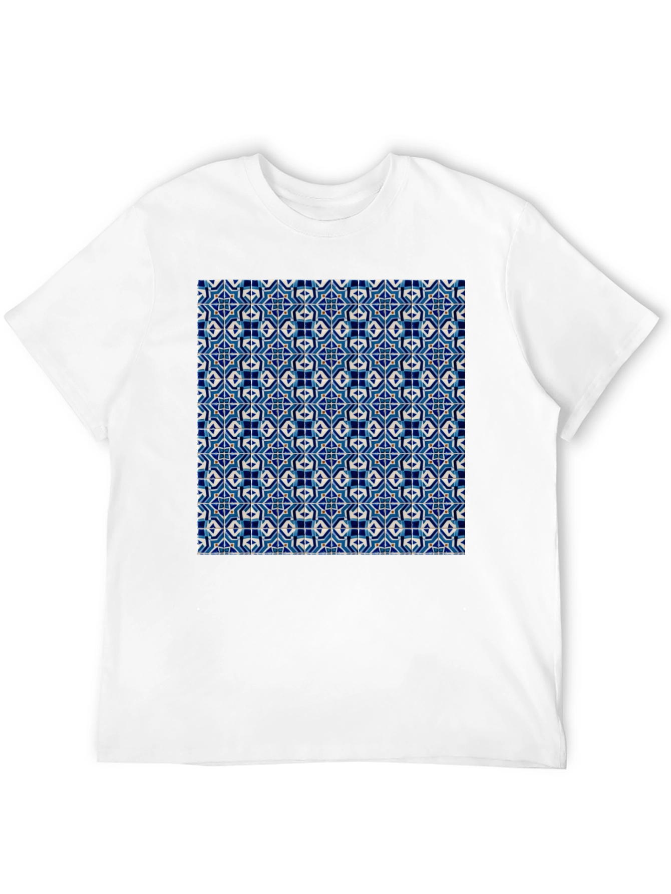 Blue Tile Pattern Black T-Shirt