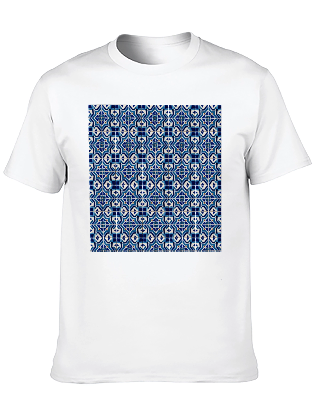 Blue Tile Pattern Black T-Shirt