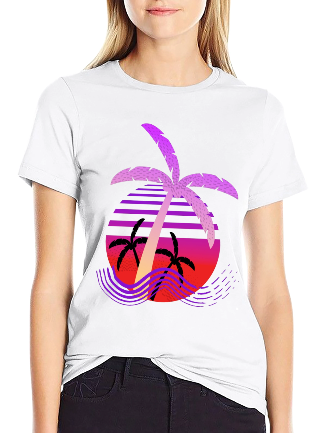 Retro Palm Tree Graphic Tee - Black