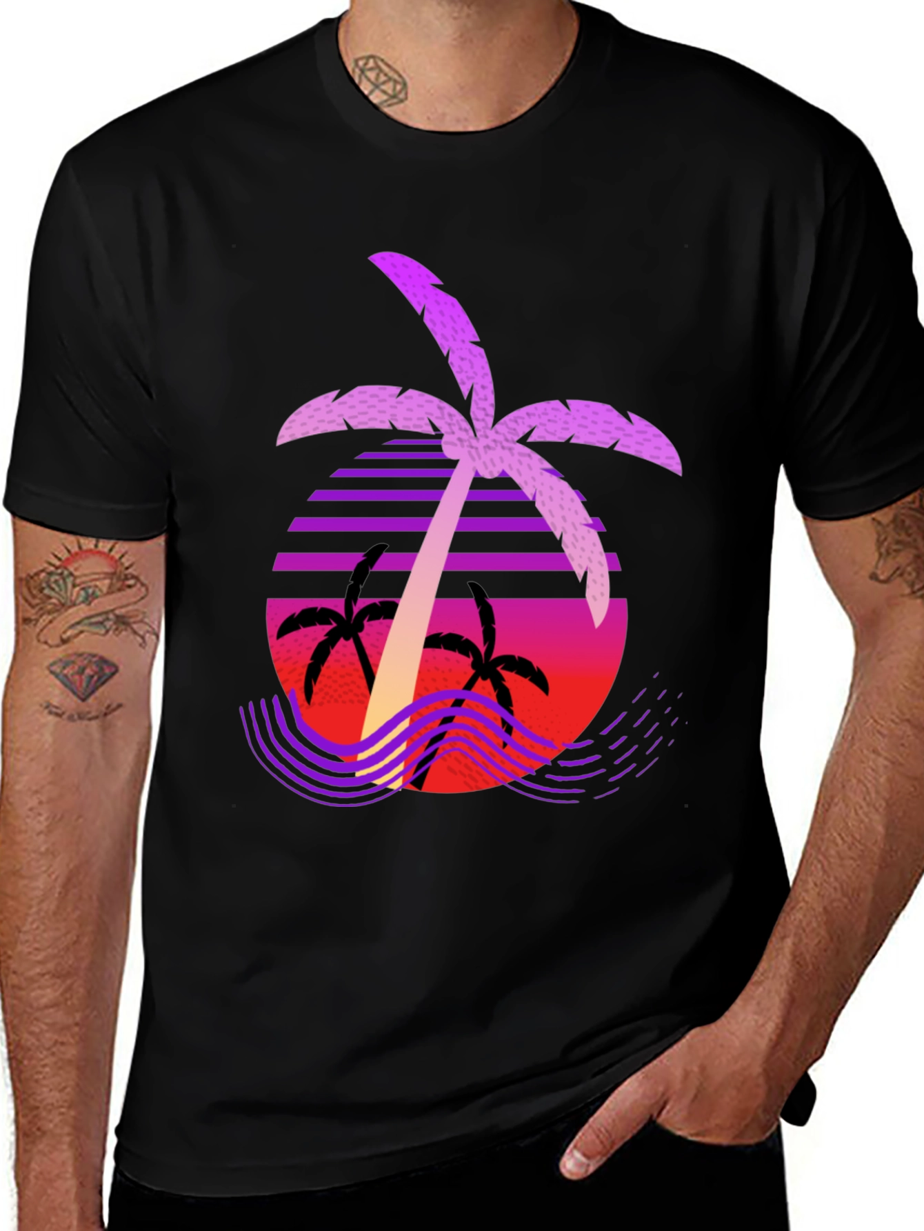 Retro Palm Tree Graphic Tee - Black
