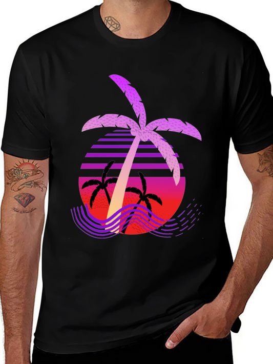 Retro Palm Tree Graphic Tee - Black