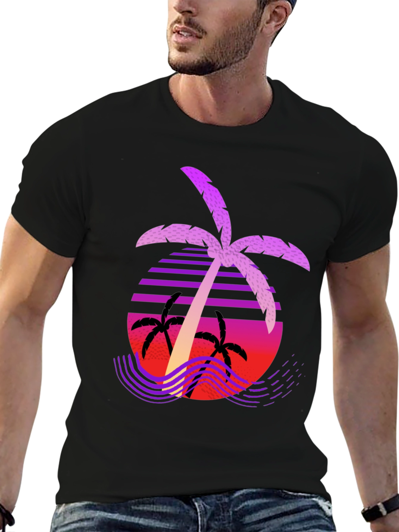 Retro Palm Tree Graphic Tee - Black