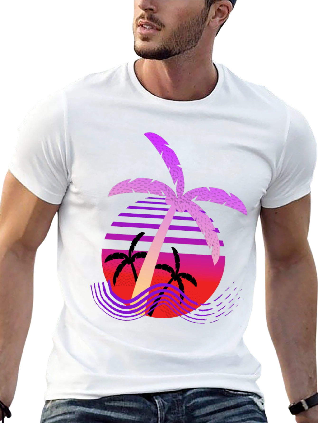 Retro Palm Tree Graphic Tee - Black
