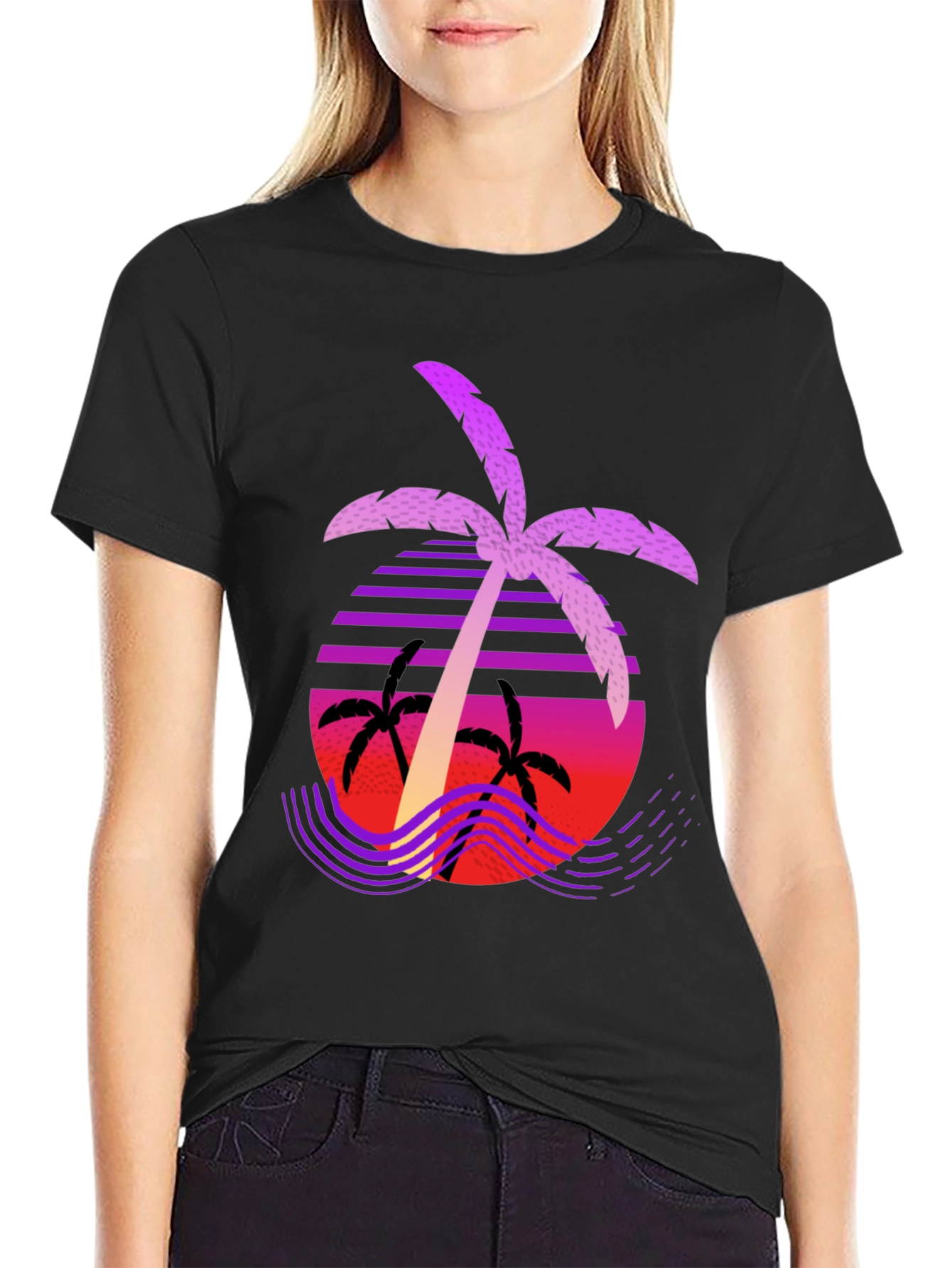 Retro Palm Tree Graphic Tee - Black