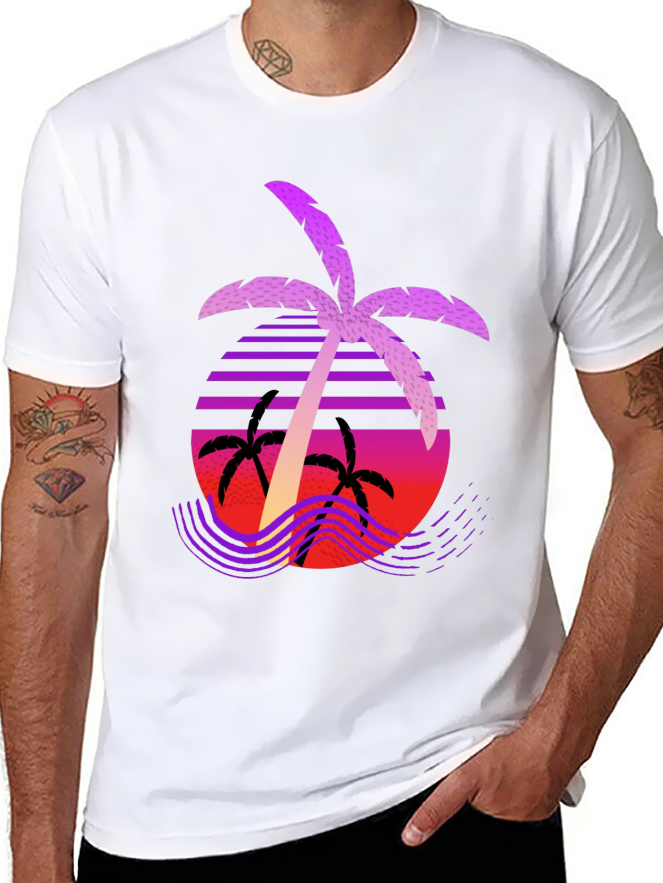 Retro Palm Tree Graphic Tee - Black