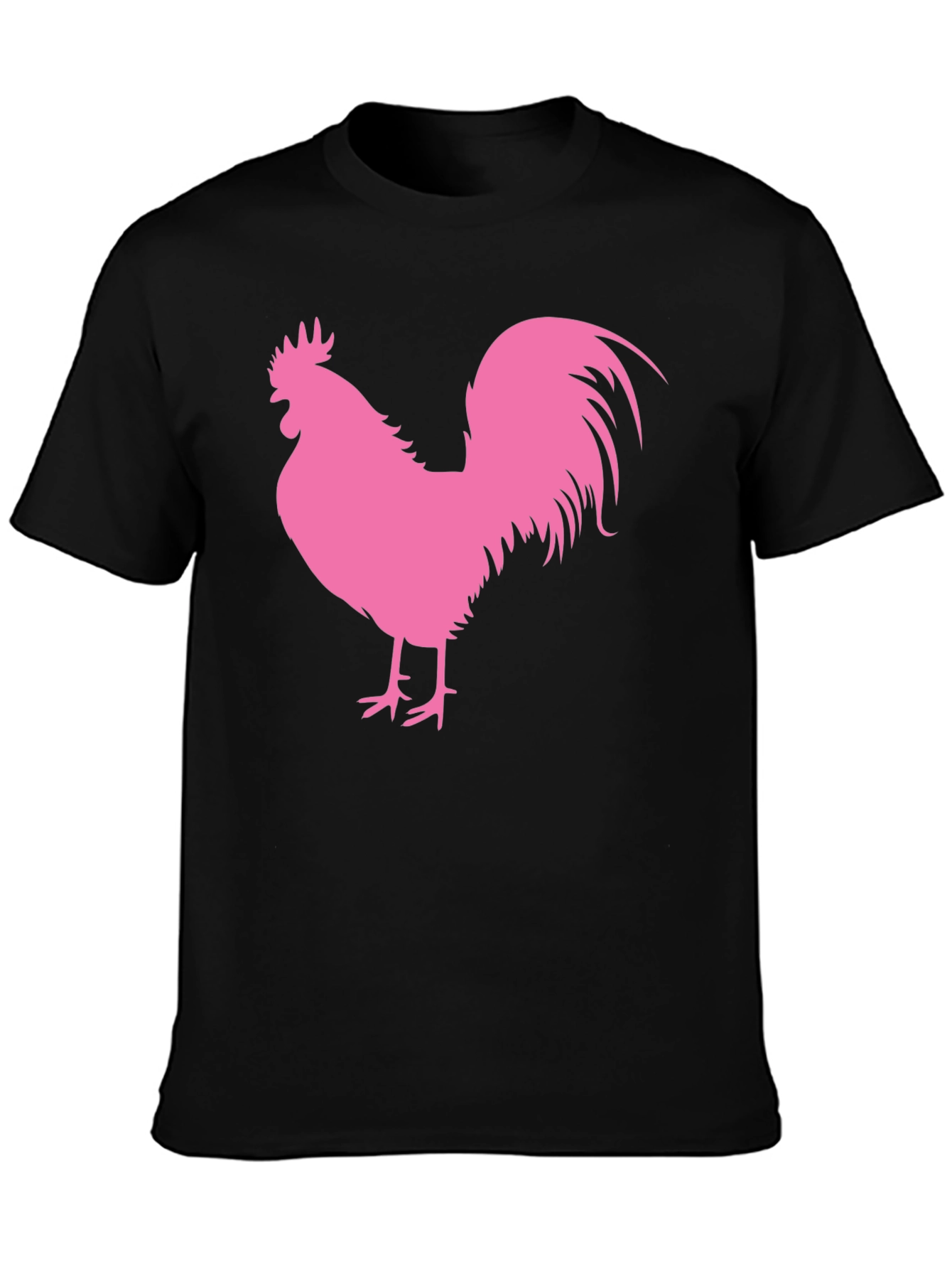Black T-Shirt with Pink Rooster Graphic