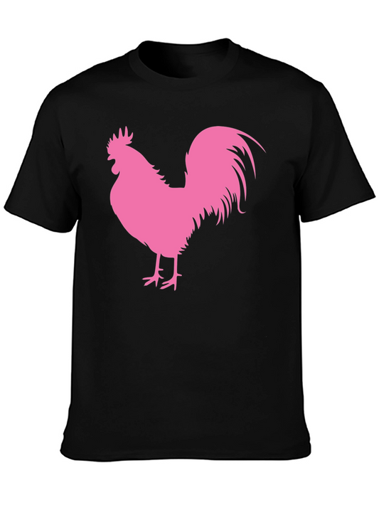 Black T-Shirt with Pink Rooster Graphic