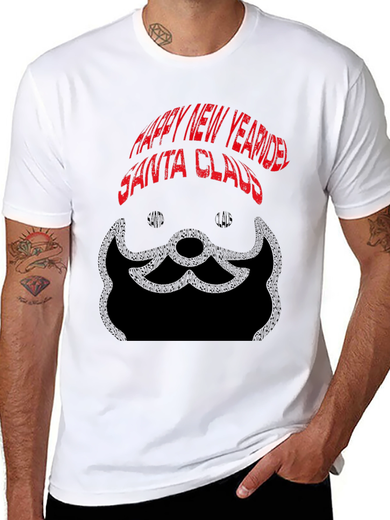 Happy New Year Santa Claus Black T-Shirt