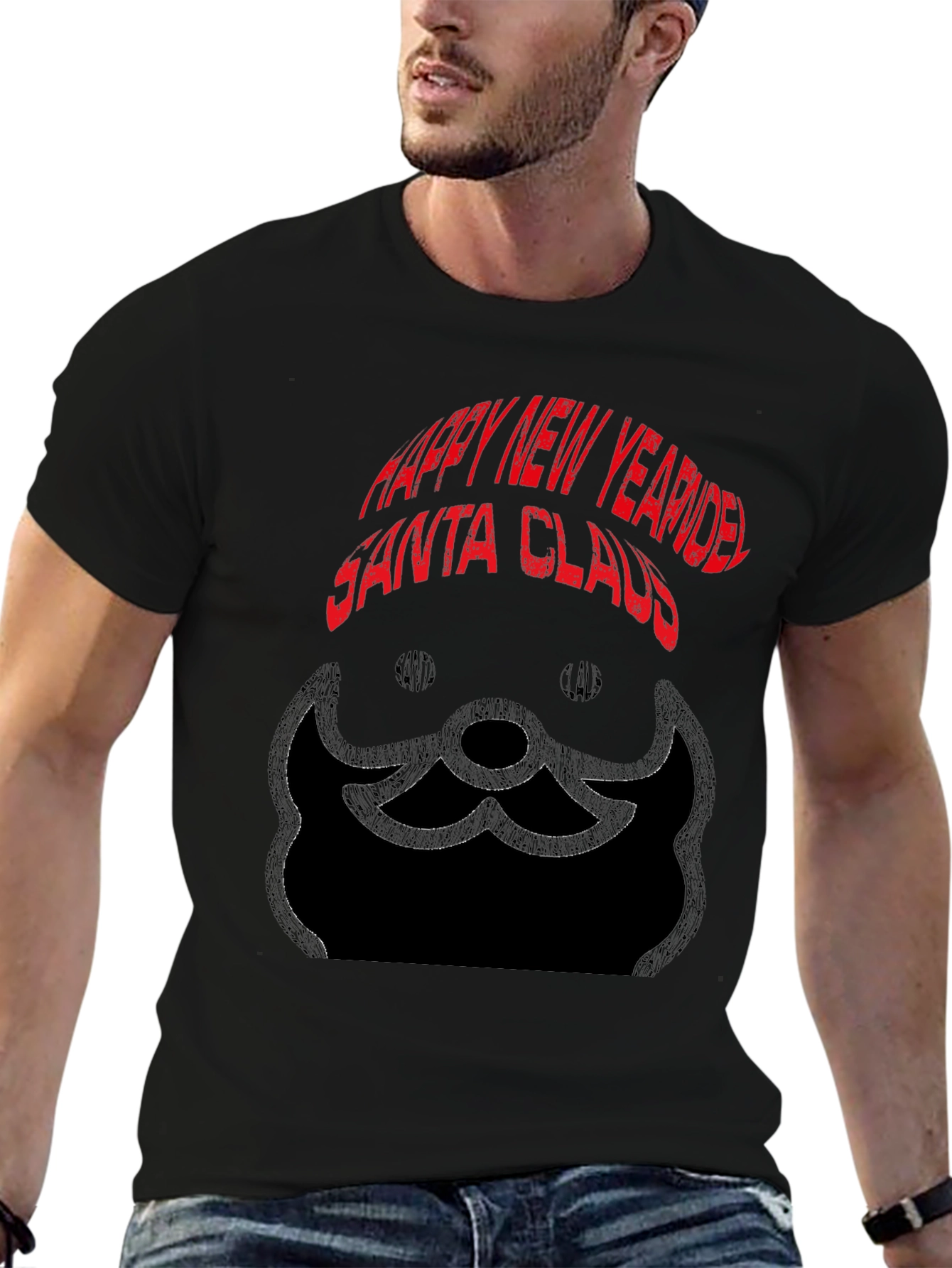 Happy New Year Santa Claus Black T-Shirt