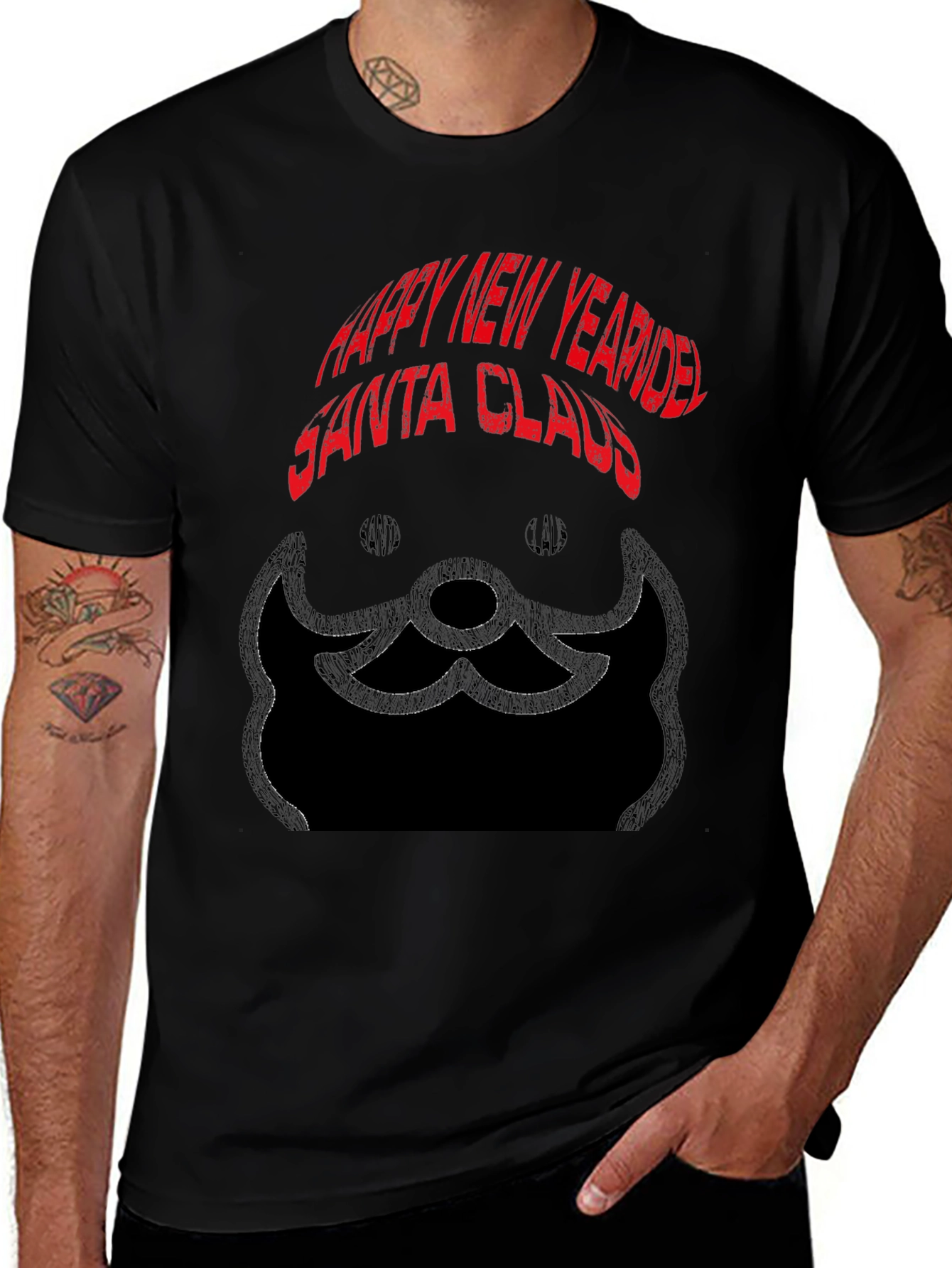 Happy New Year Santa Claus Black T-Shirt
