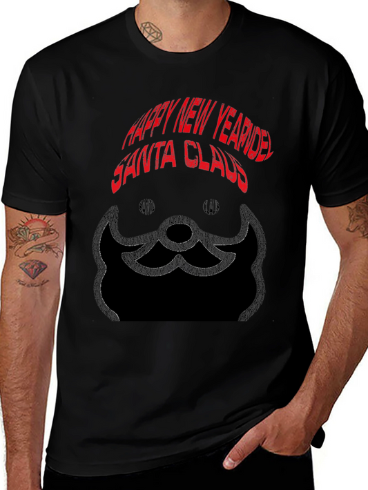 Happy New Year Santa Claus Black T-Shirt