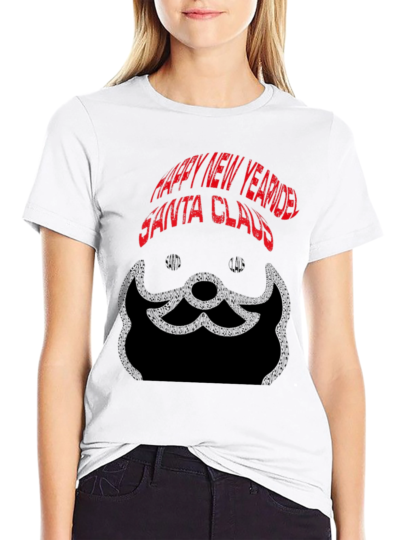 Happy New Year Santa Claus Black T-Shirt