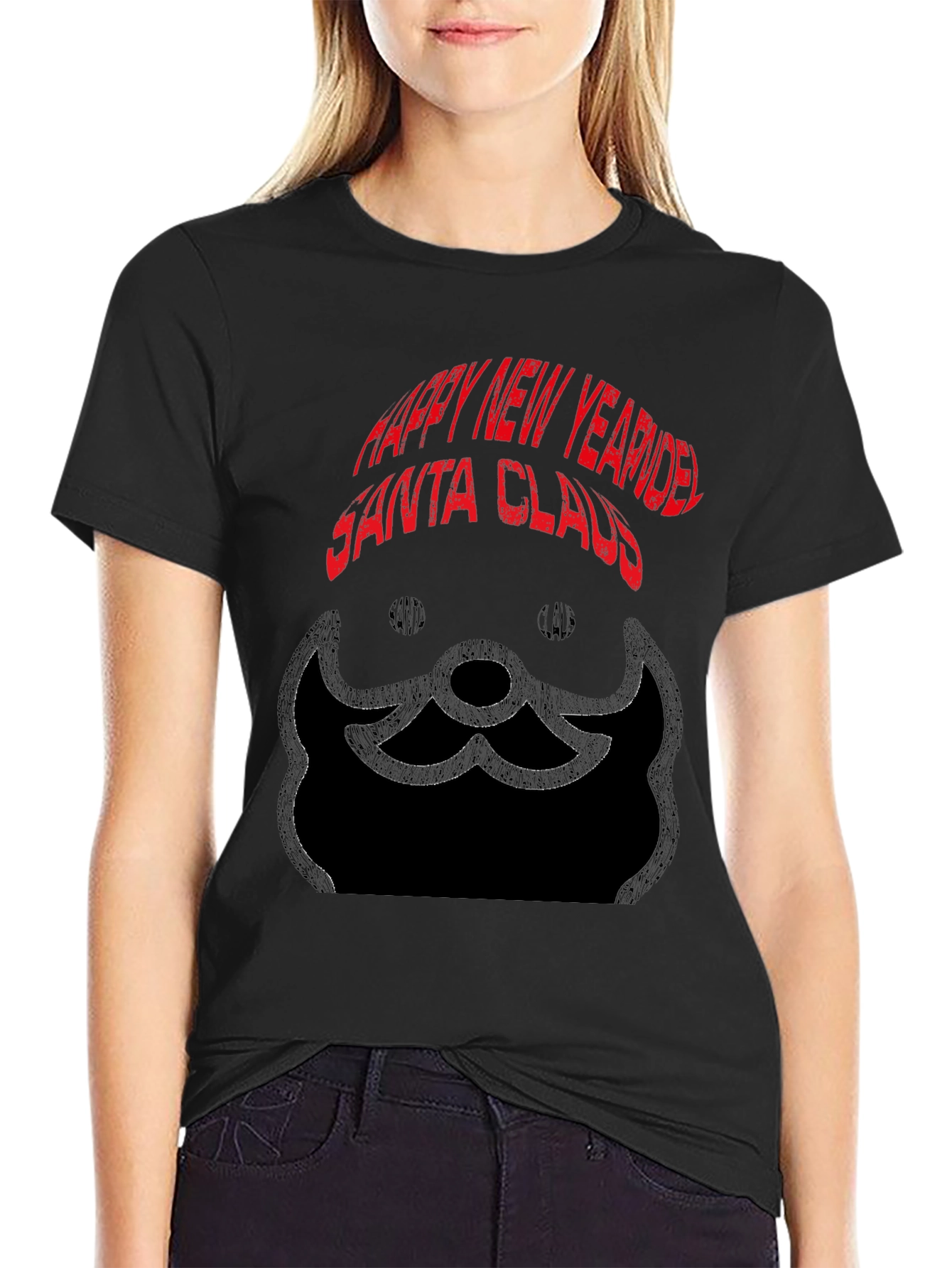 Happy New Year Santa Claus Black T-Shirt