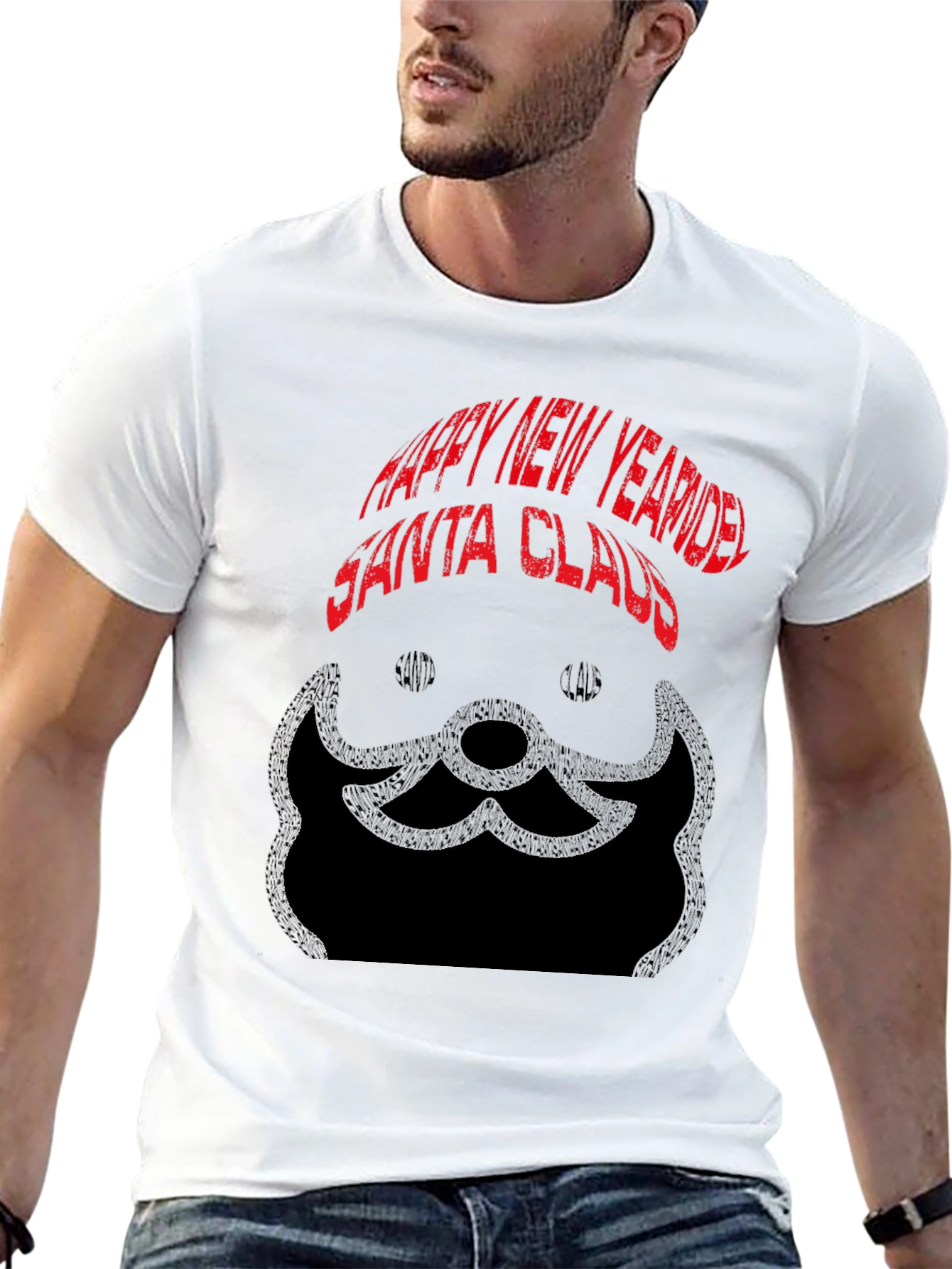 Happy New Year Santa Claus Black T-Shirt