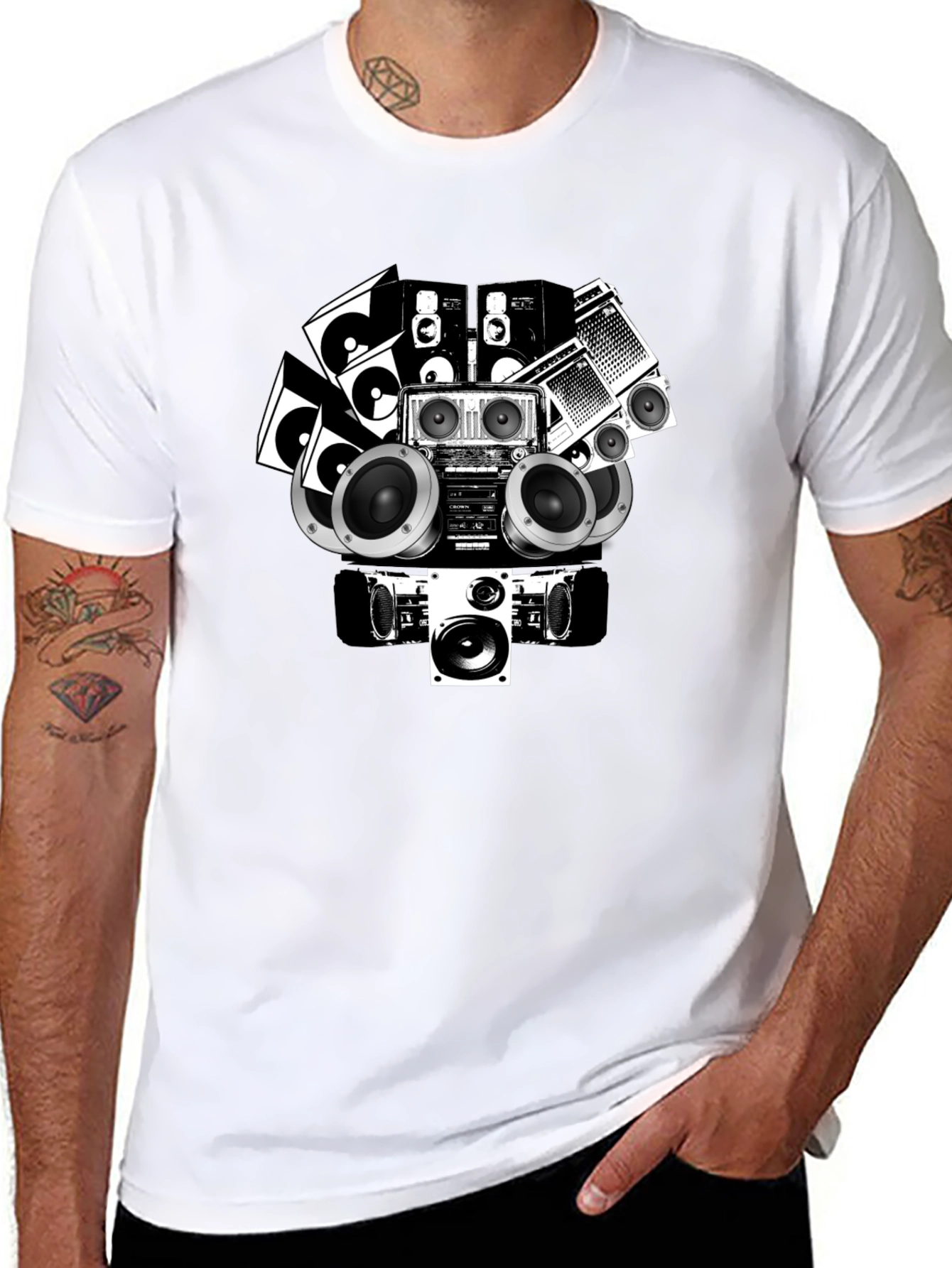 Retro Boombox Graphic Tee - Black