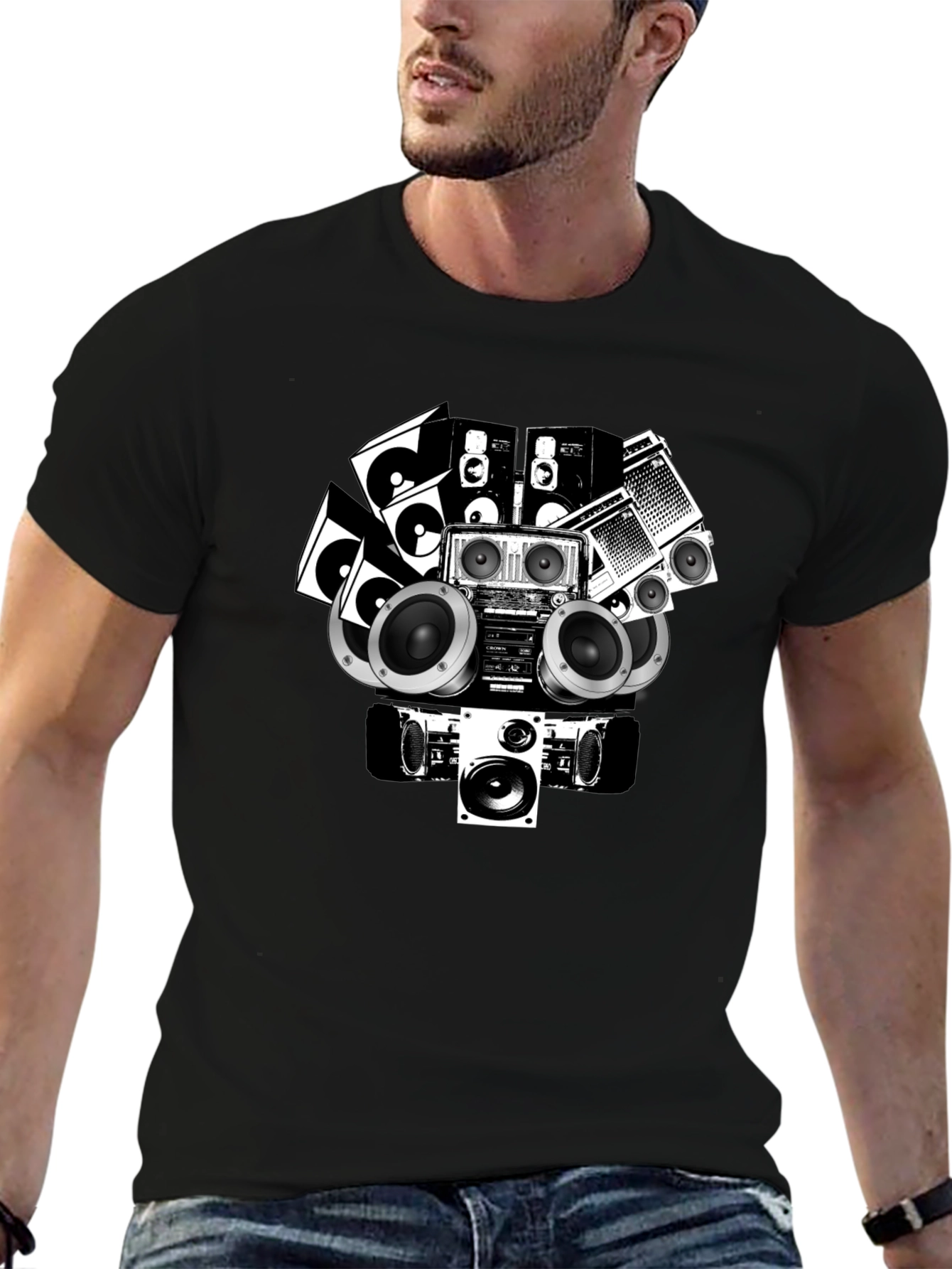 Retro Boombox Graphic Tee - Black