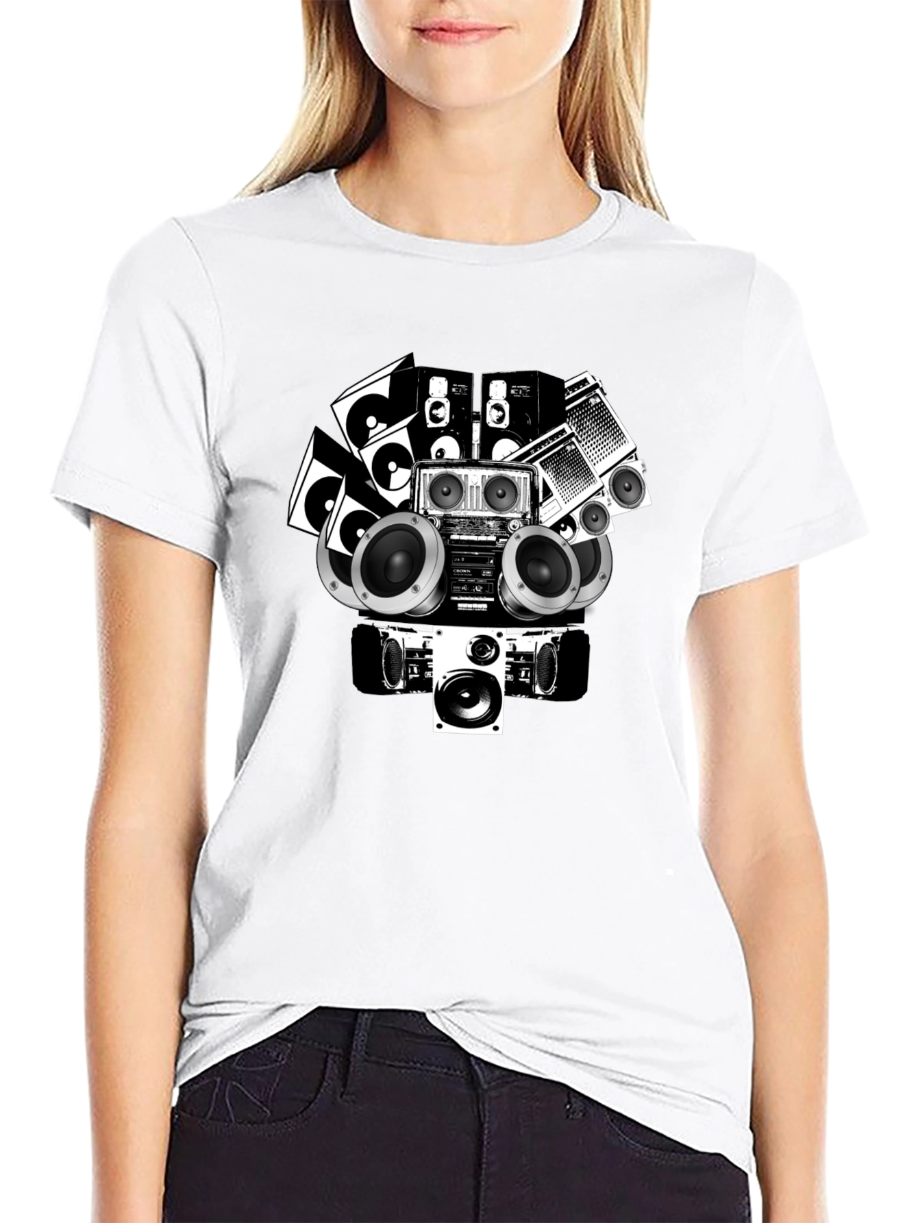 Retro Boombox Graphic Tee - Black