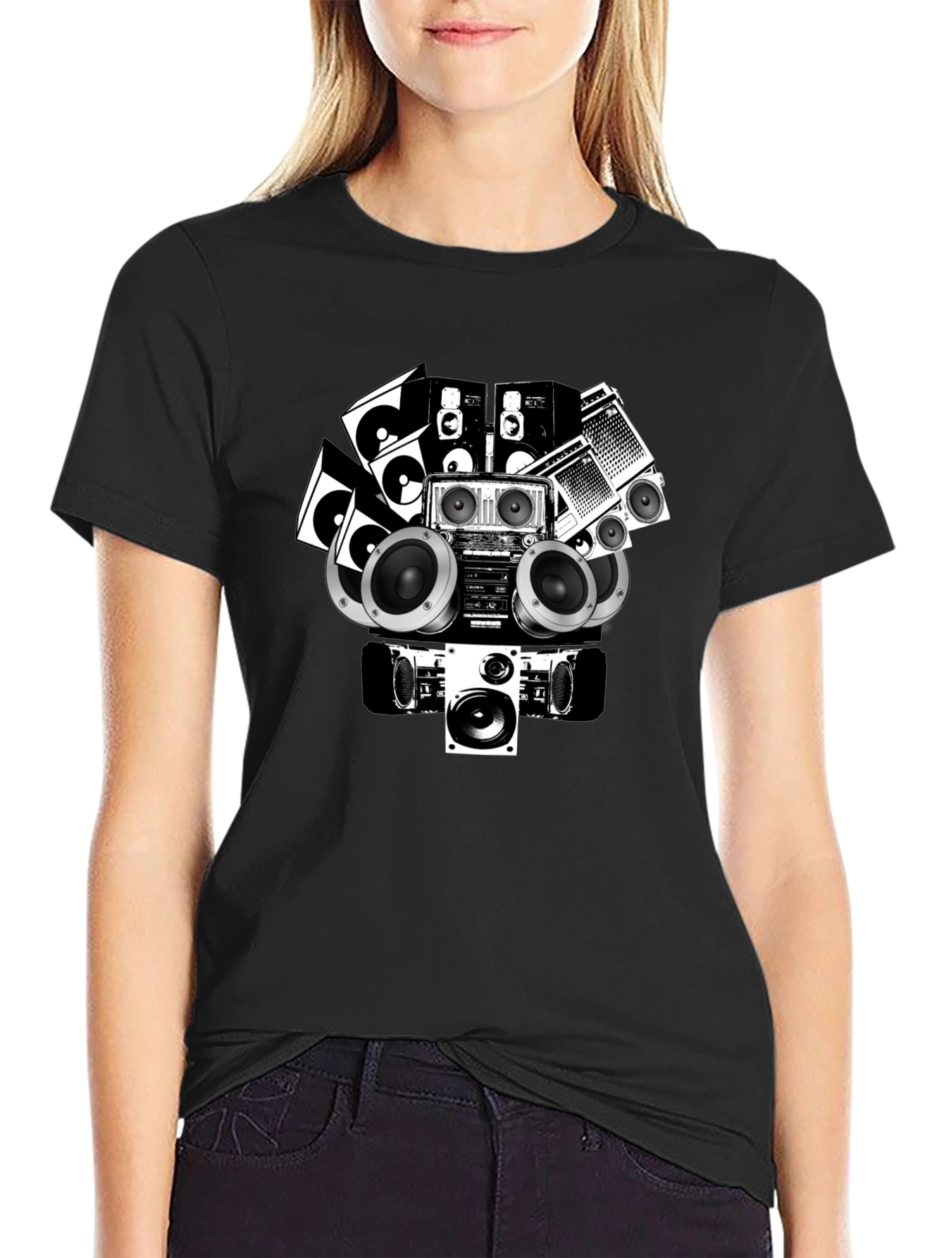 Retro Boombox Graphic Tee - Black
