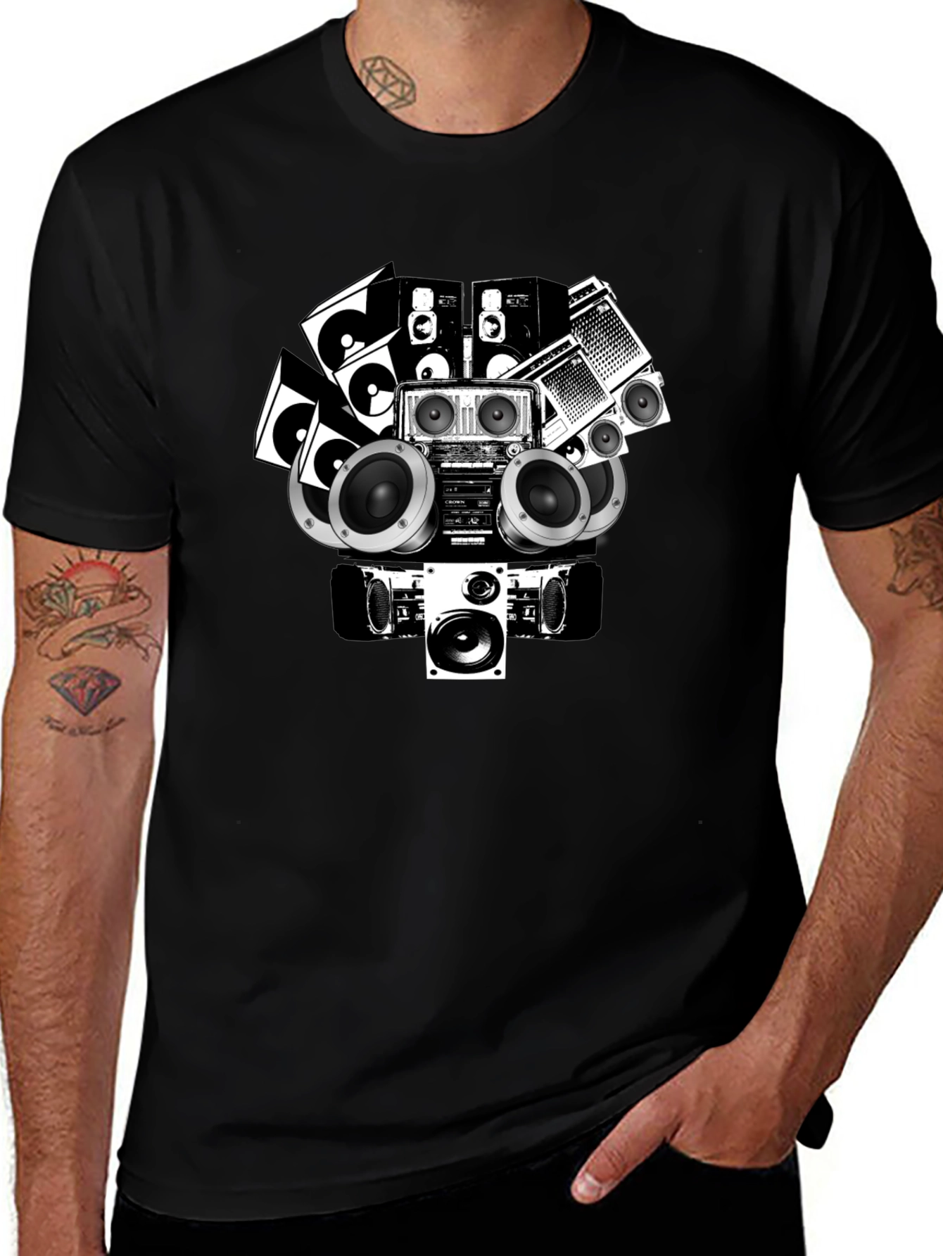 Retro Boombox Graphic Tee - Black