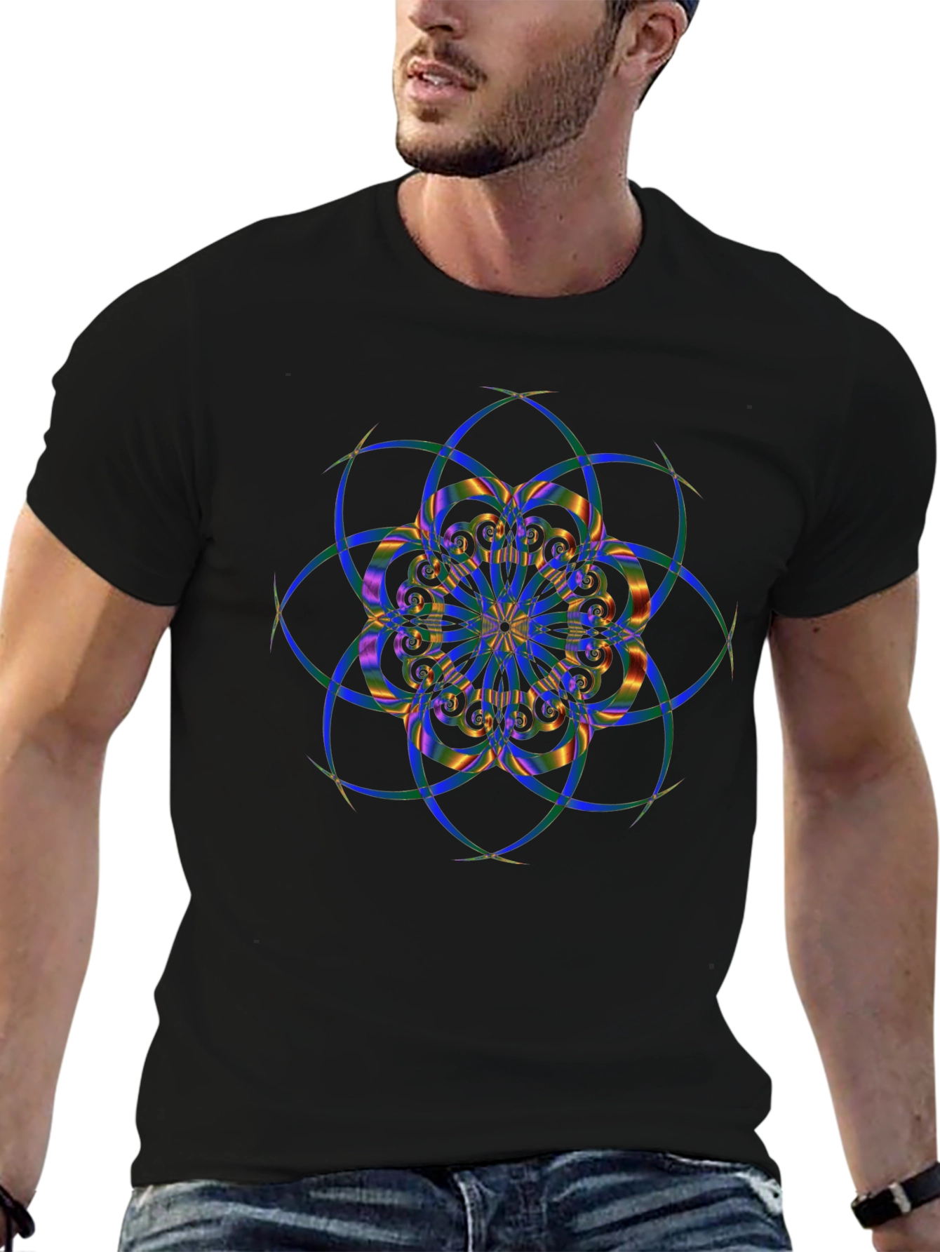 Geometric Mandala Design Black T-Shirt