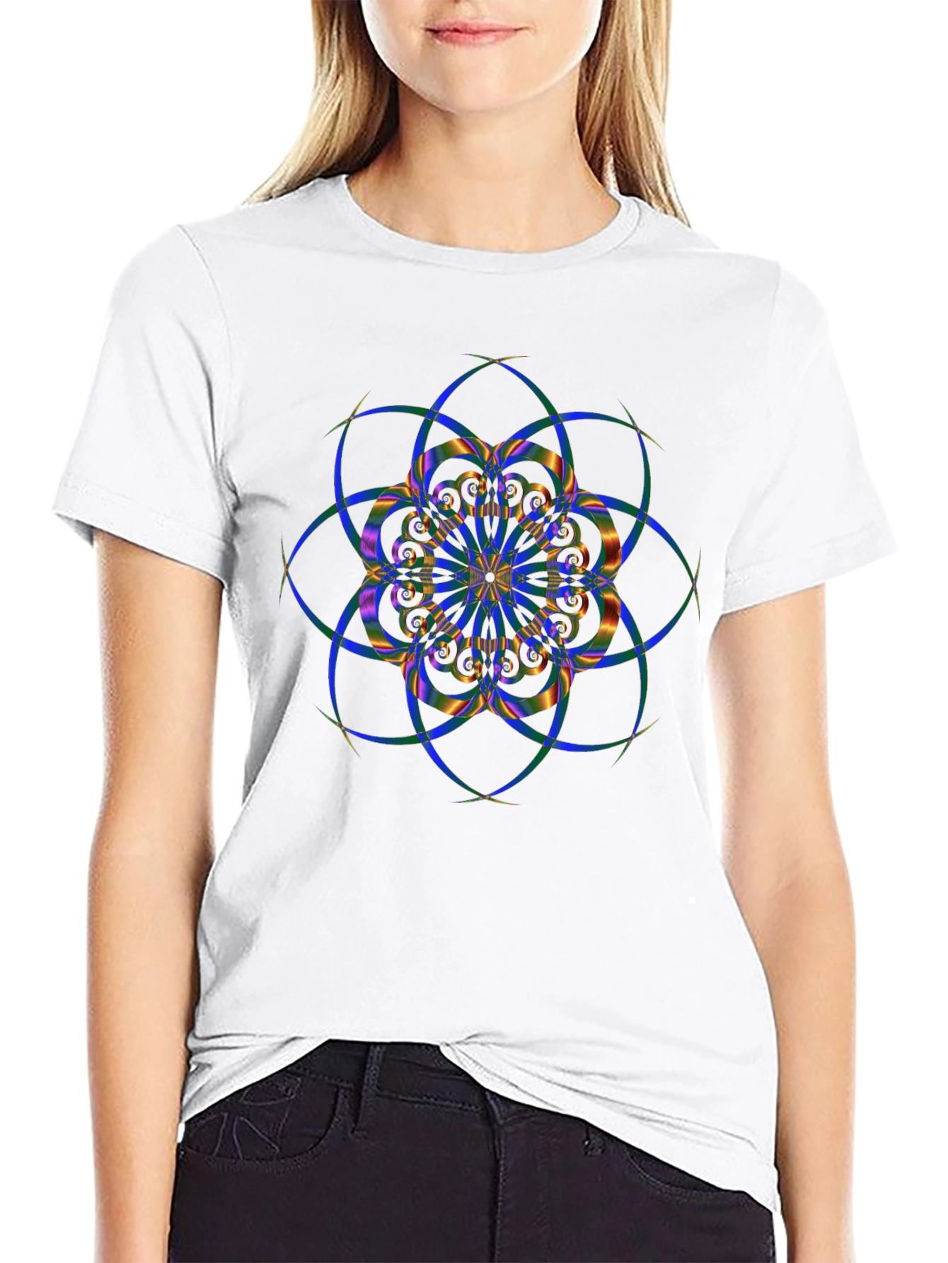 Geometric Mandala Design Black T-Shirt