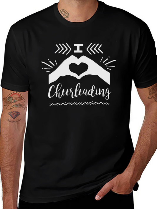I Heart Cheerleading Black Graphic Tee Shirt