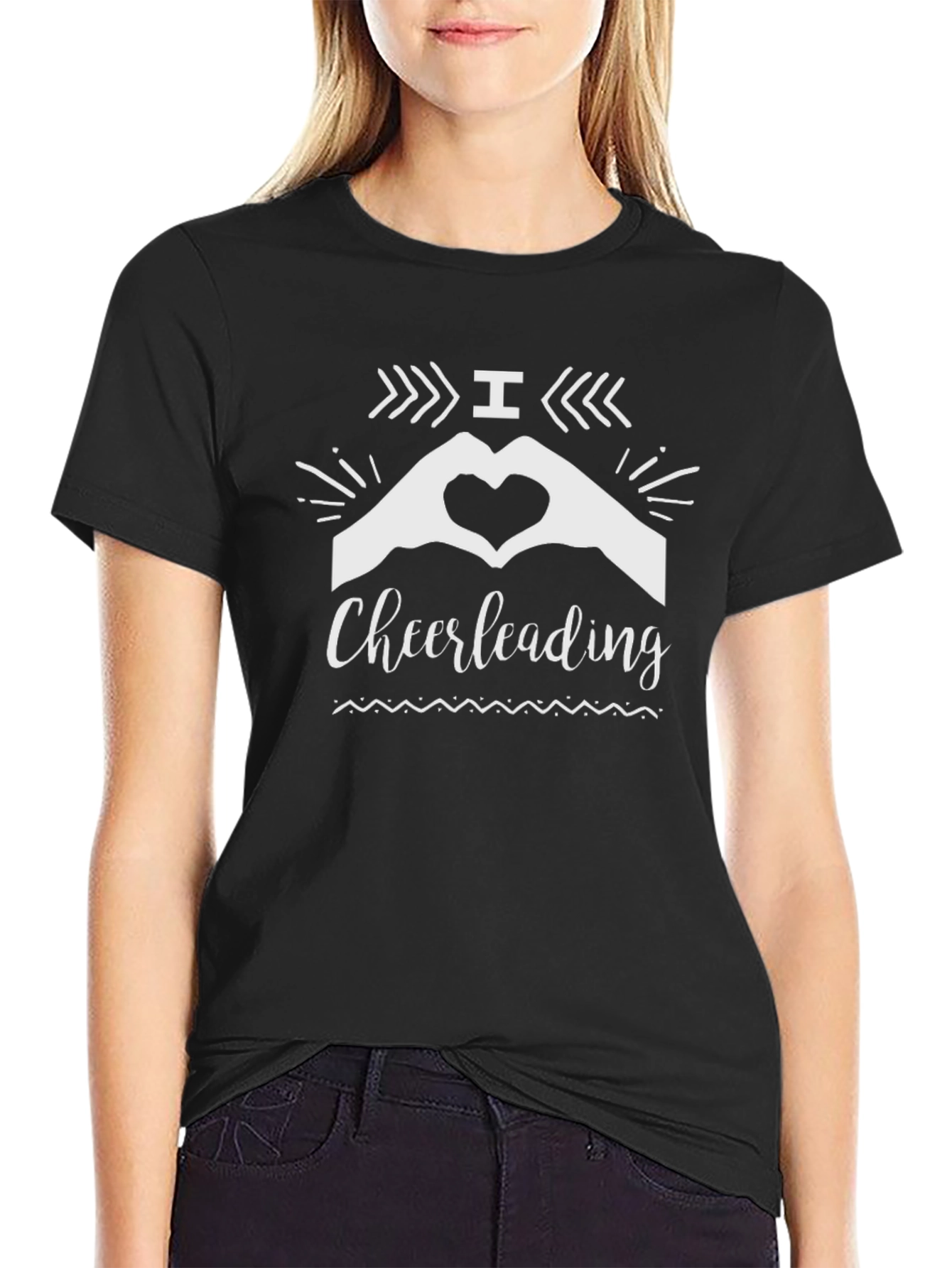 I Heart Cheerleading Black Graphic Tee Shirt