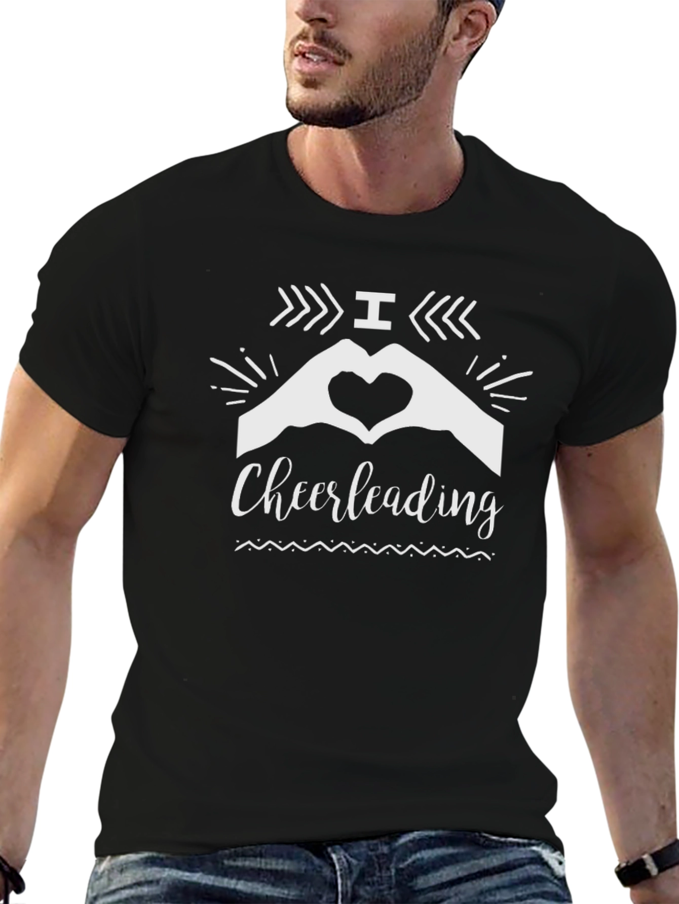 I Heart Cheerleading Black Graphic Tee Shirt
