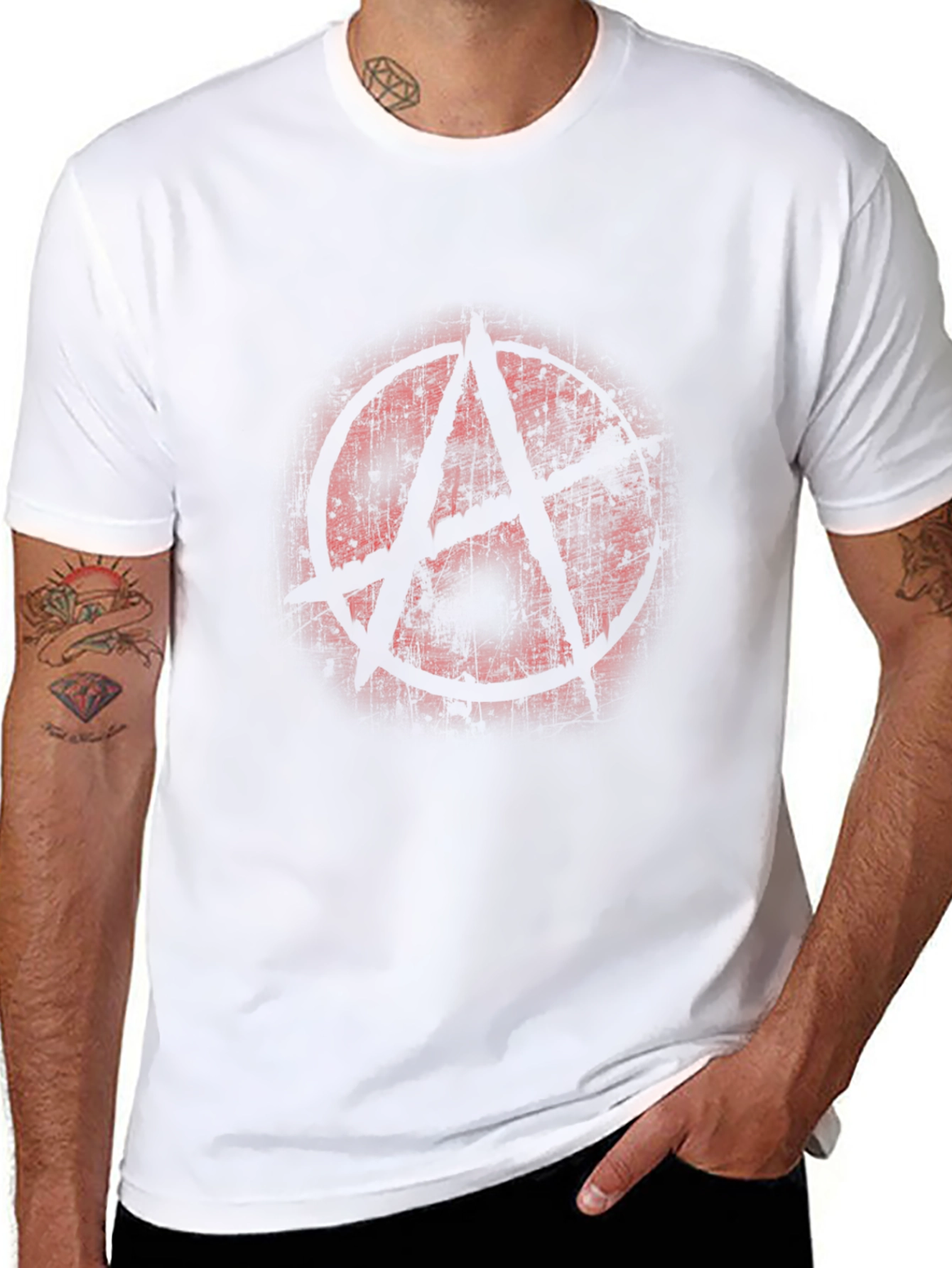 Anarchy Symbol T-Shirt Distressed Print Black