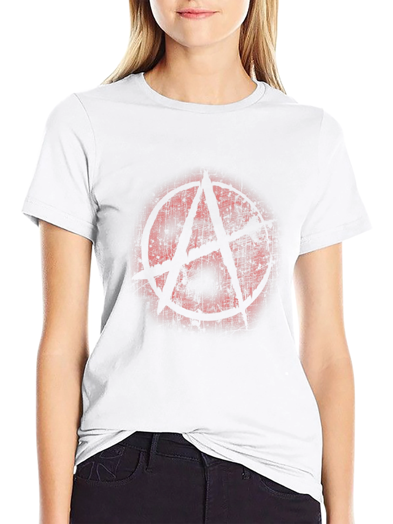 Anarchy Symbol T-Shirt Distressed Print Black