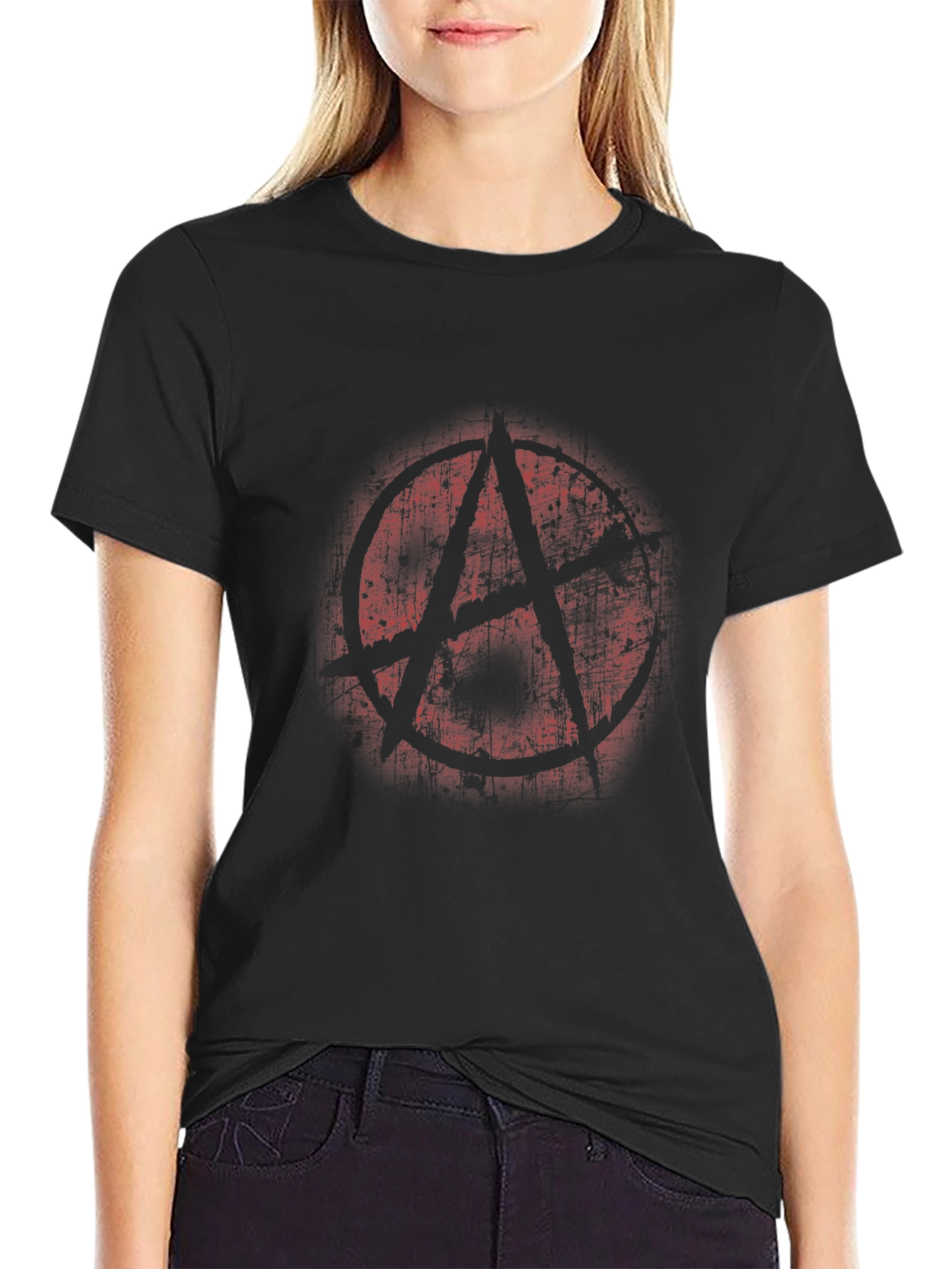Anarchy Symbol T-Shirt Distressed Print Black