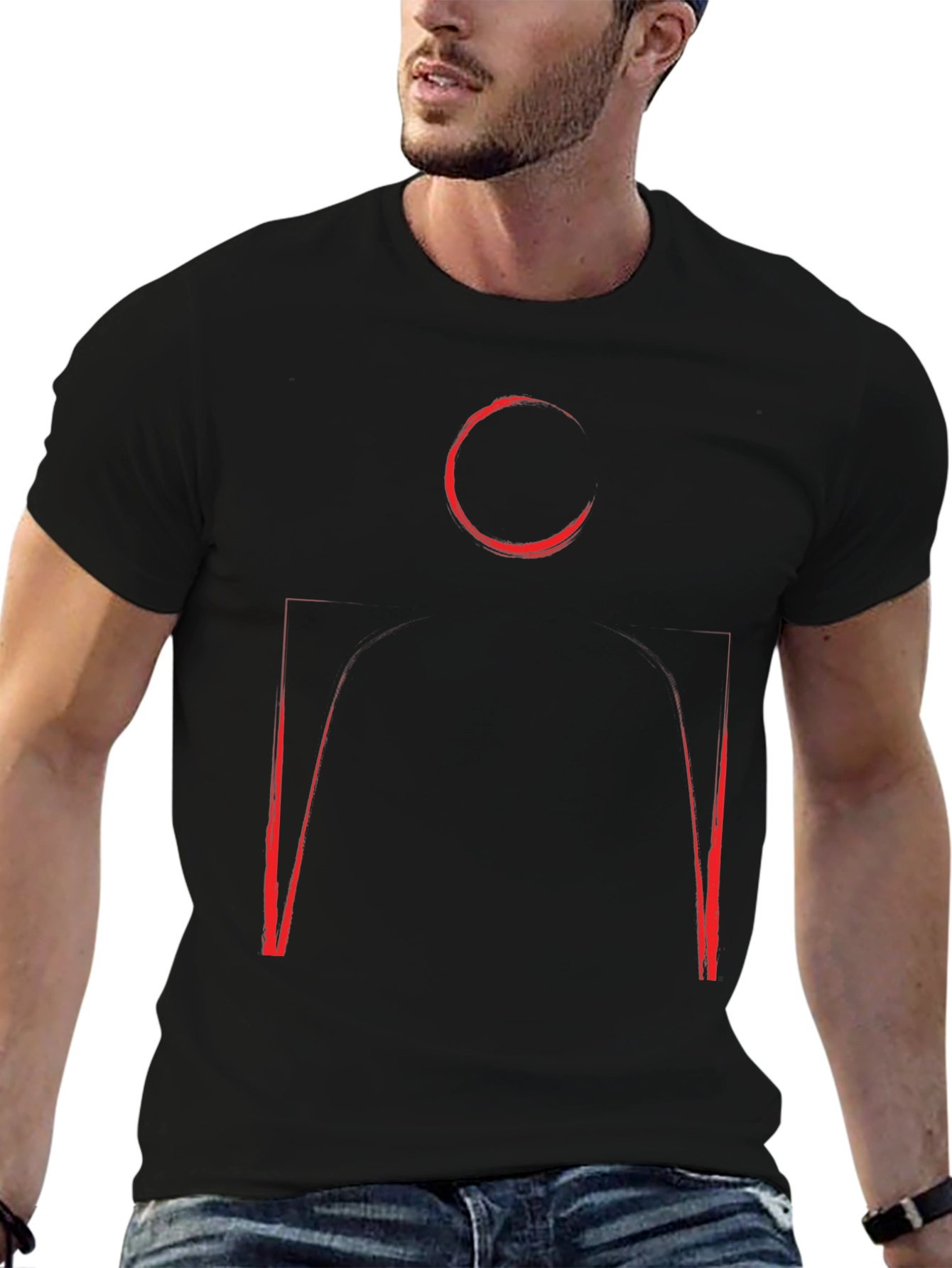Abstract Red Design Black T-Shirt