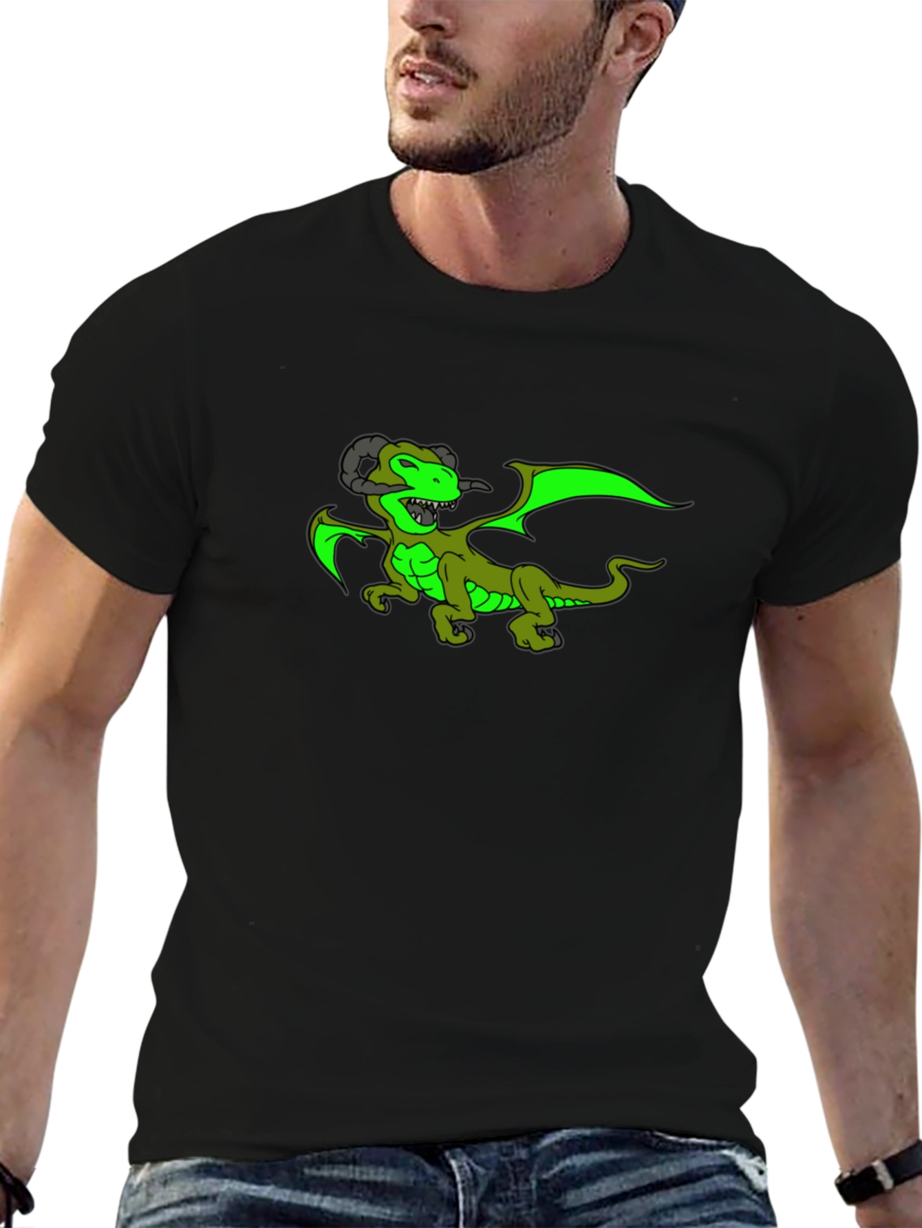Dragon Graphic Tee - Black Cotton T-Shirt