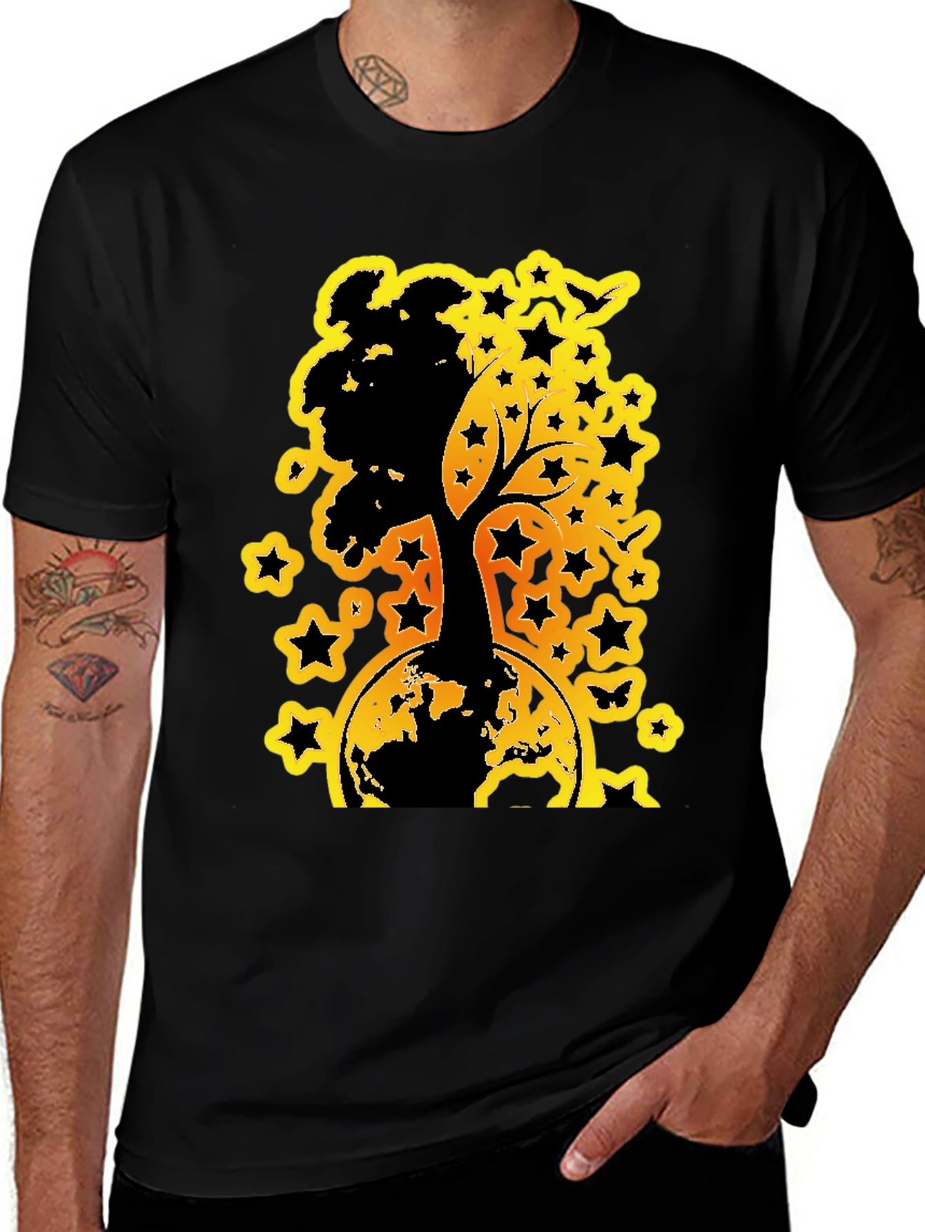 Earth Tree Star Graphic Tee - Black