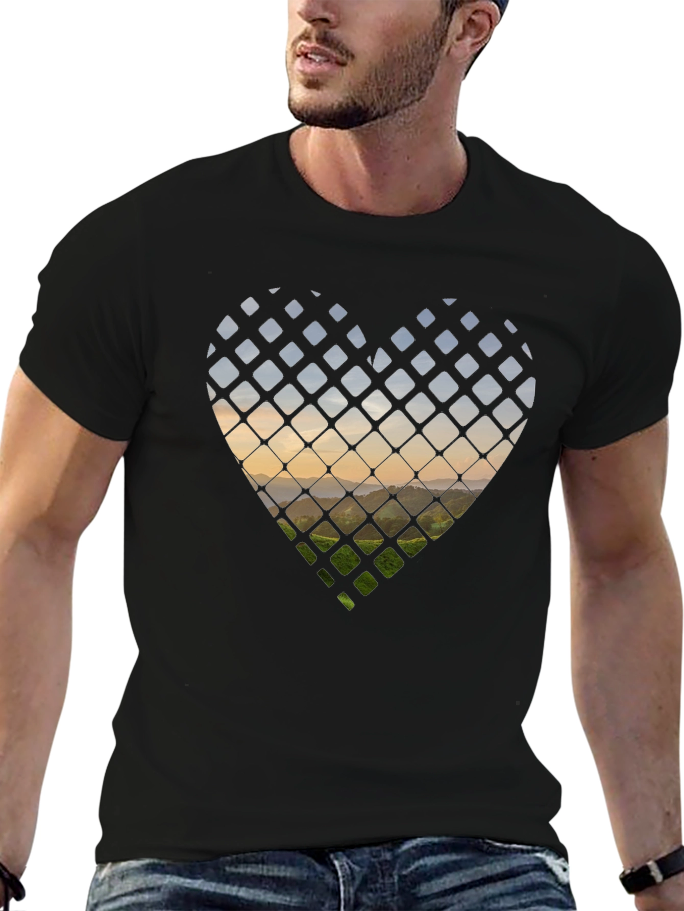 Heart Landscape Graphic Tee - Stylish Black T-Shirt