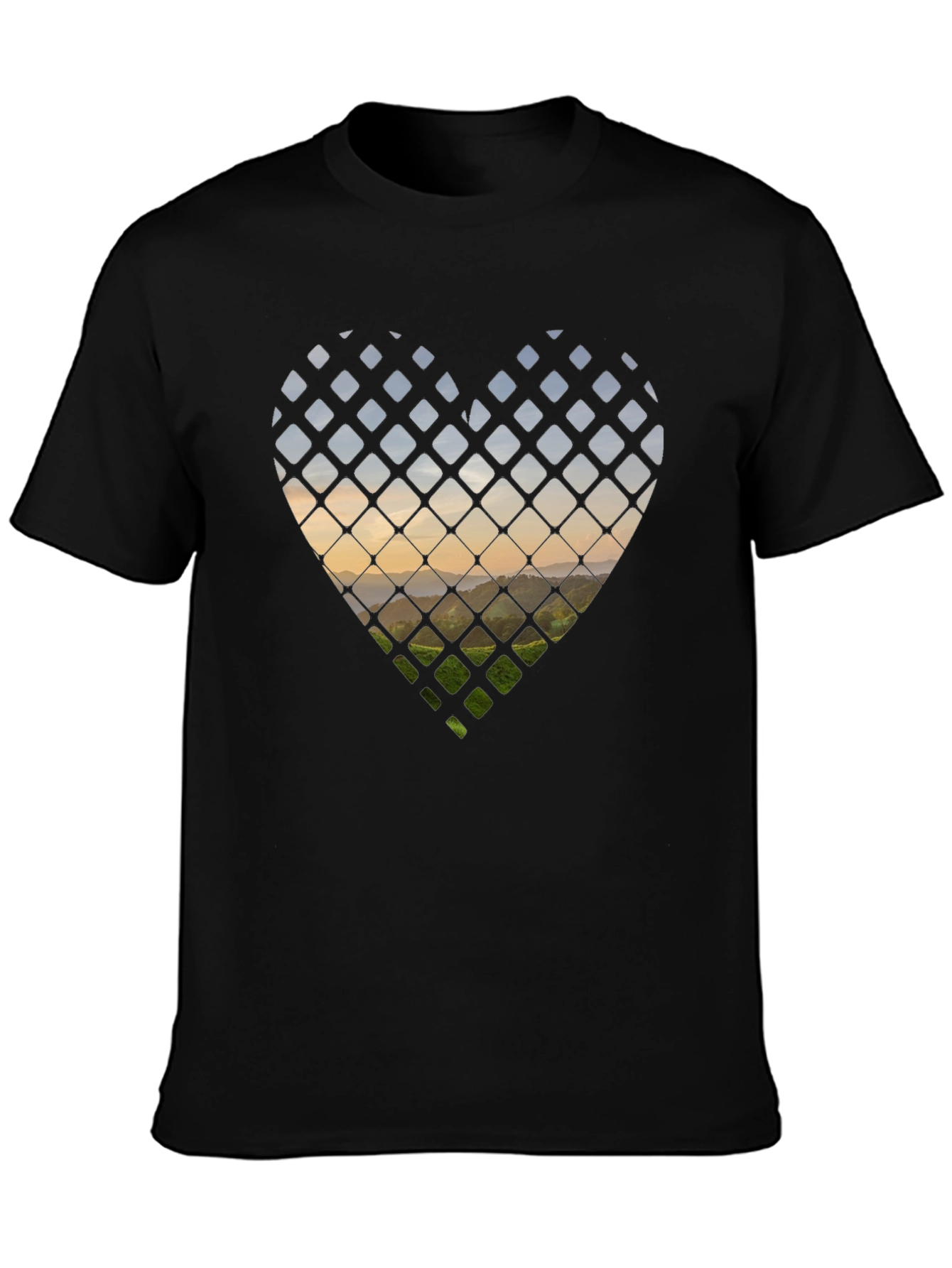 Heart Landscape Graphic Tee - Stylish Black T-Shirt