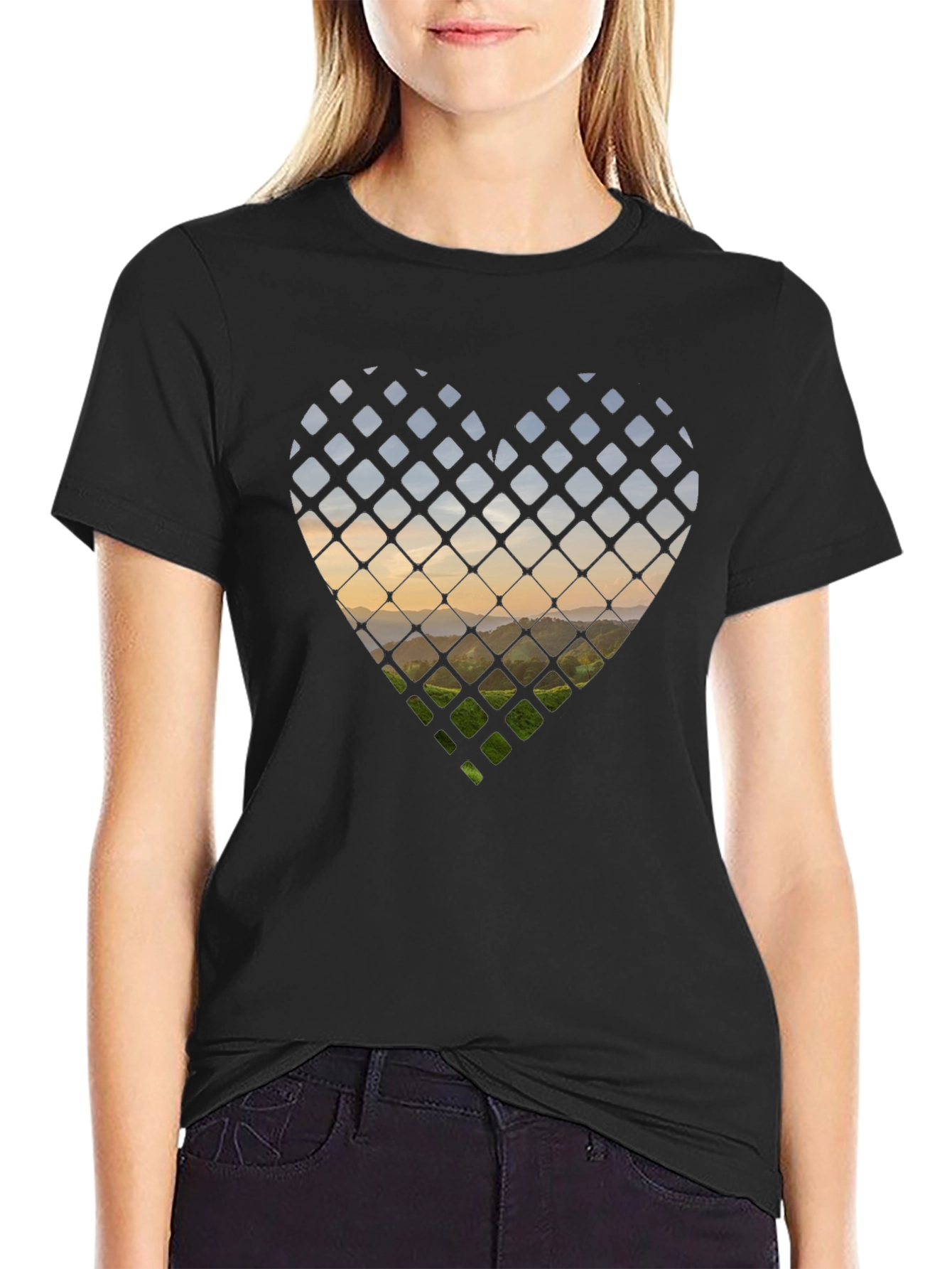 Heart Landscape Graphic Tee - Stylish Black T-Shirt