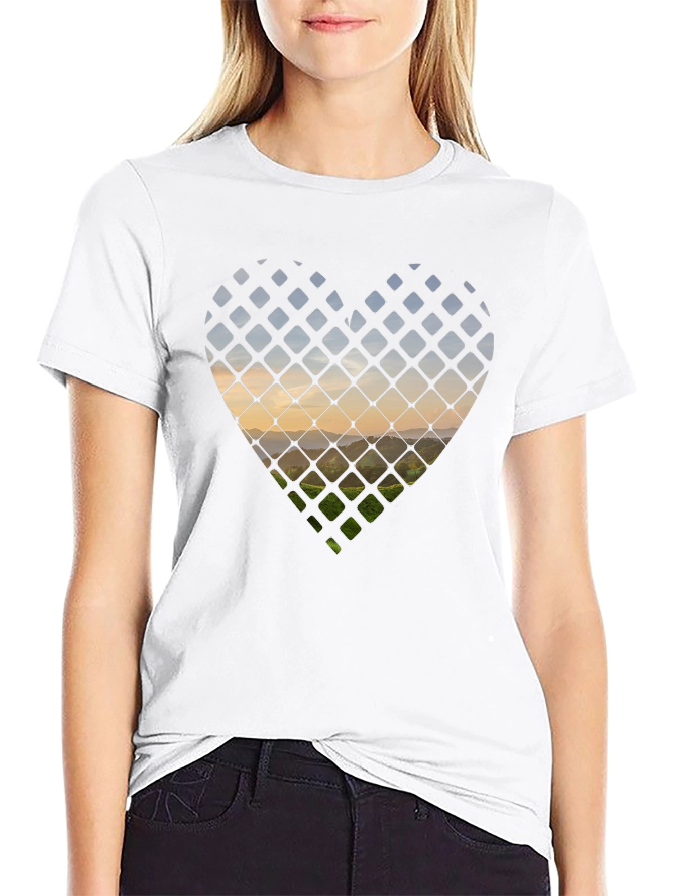 Heart Landscape Graphic Tee - Stylish Black T-Shirt