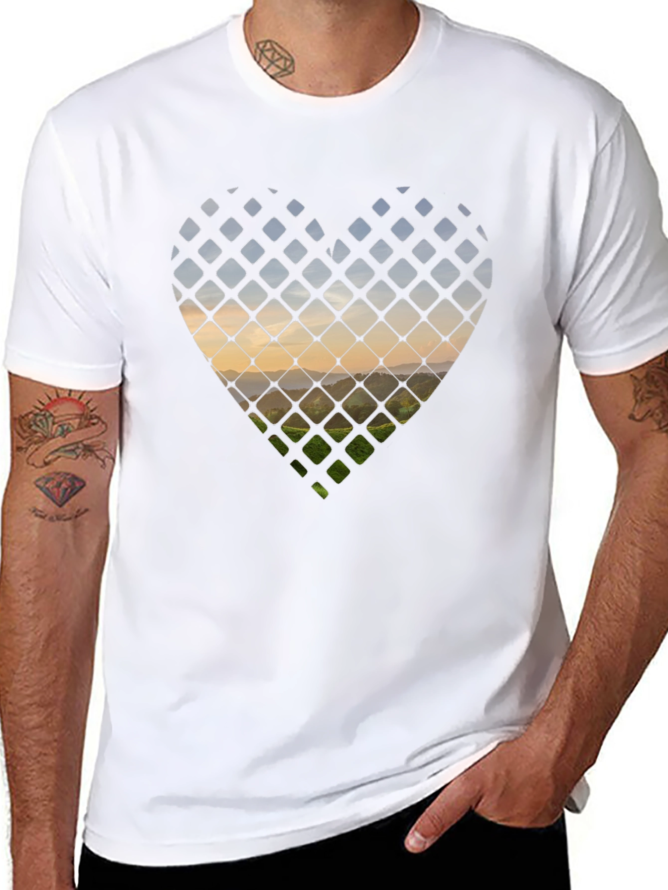 Heart Landscape Graphic Tee - Stylish Black T-Shirt