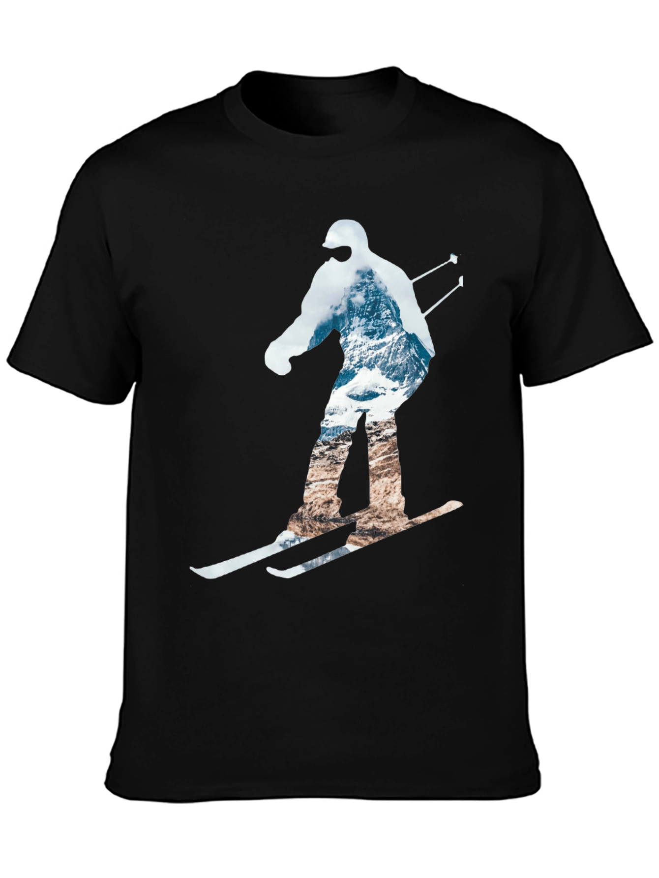 Mountain Skiing Graphic Tee - Black Cotton Comfort