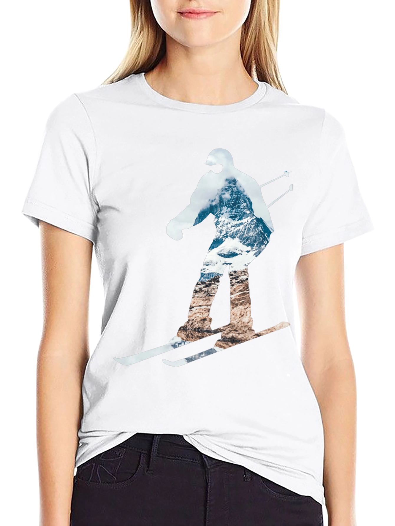 Mountain Skiing Graphic Tee - Black Cotton Comfort