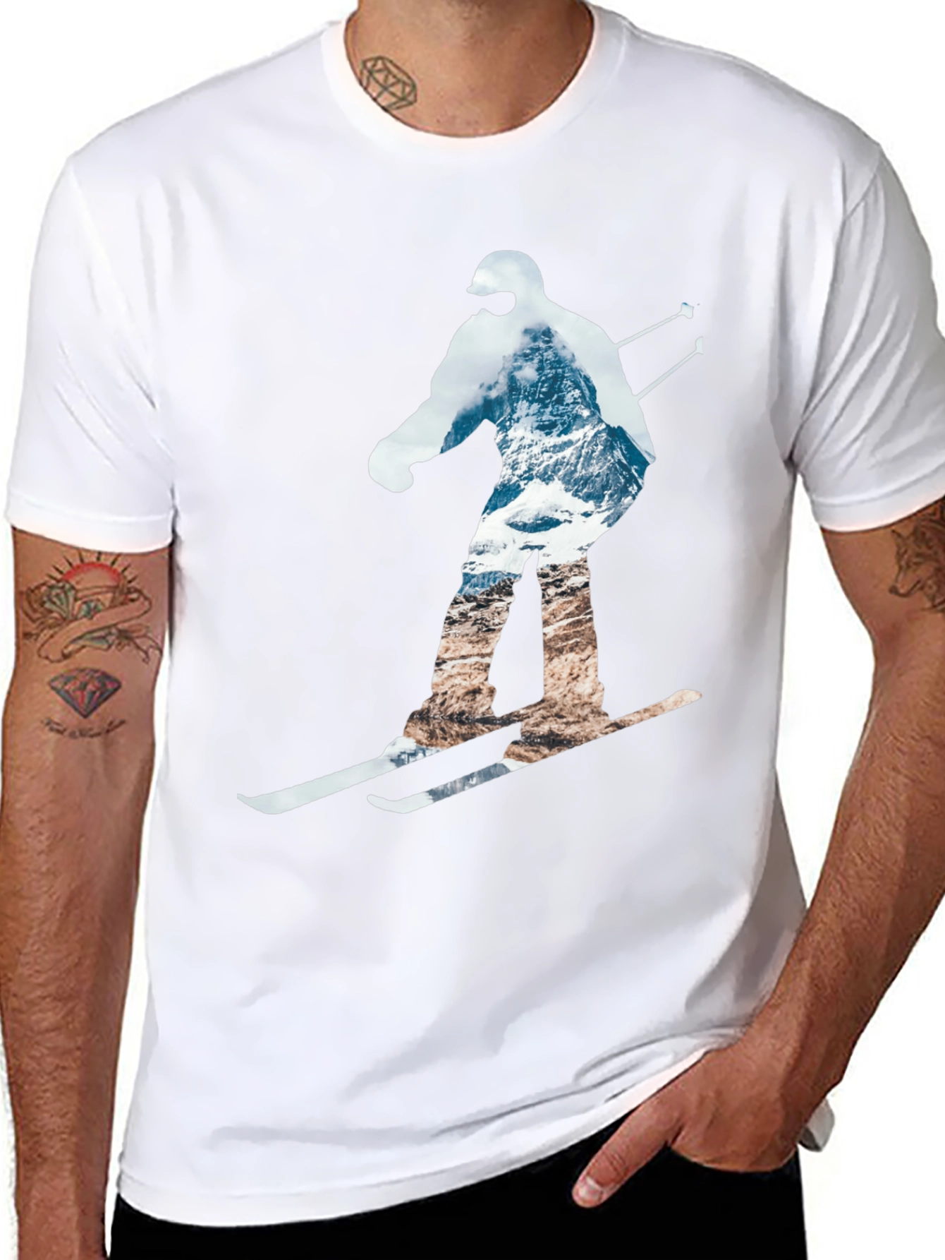 Mountain Skiing Graphic Tee - Black Cotton Comfort