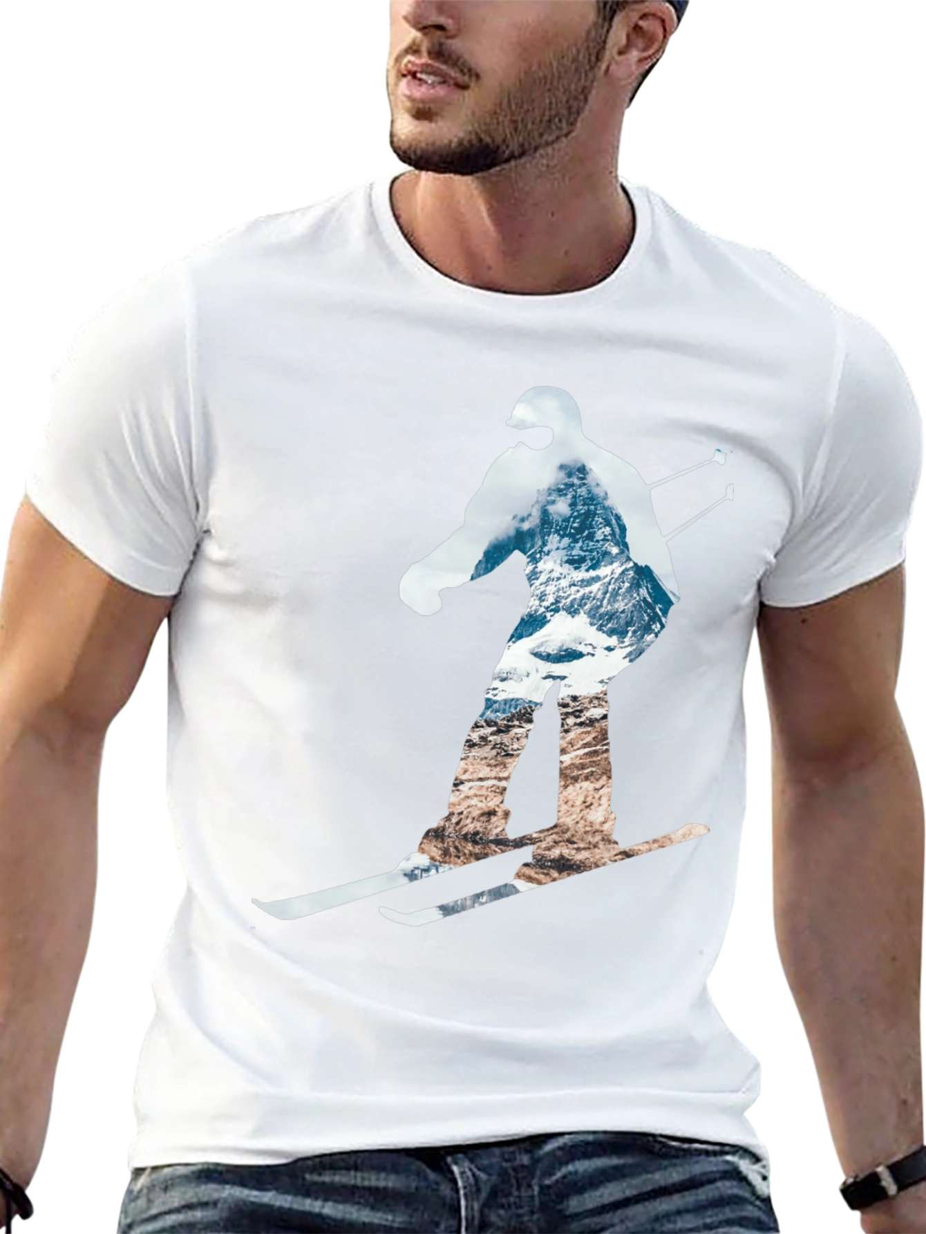Mountain Skiing Graphic Tee - Black Cotton Comfort