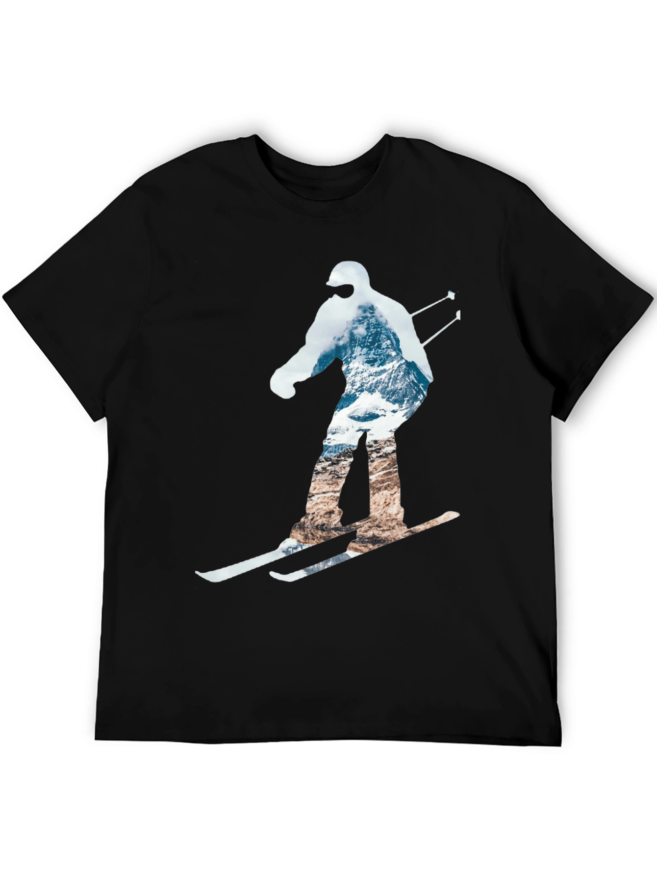 Mountain Skiing Graphic Tee - Black Cotton Comfort