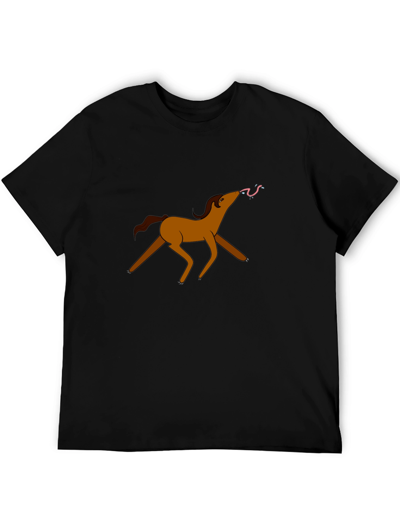 Cartoon Horse Graphic Tee - Black