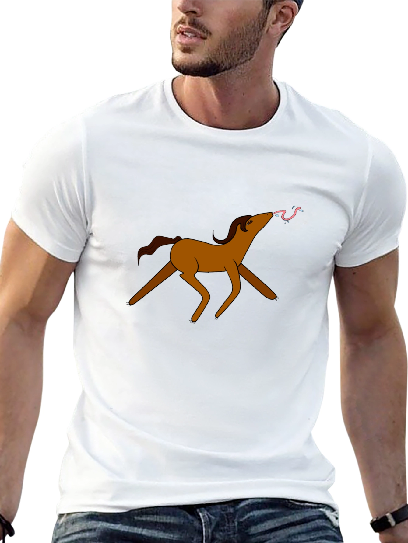 Cartoon Horse Graphic Tee - Black